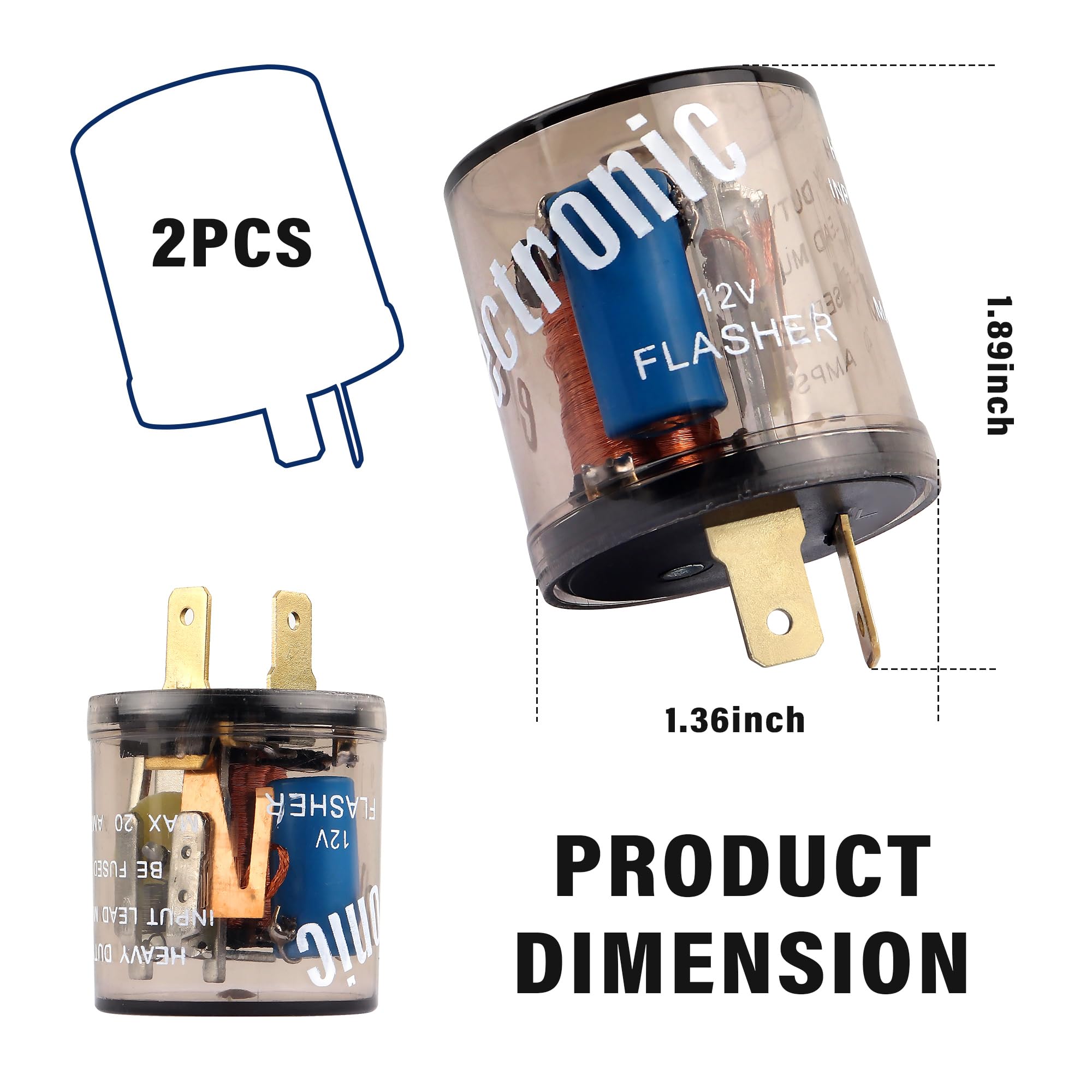 2Pcs Led Flasher Relay,Heavy Duty 12V 2-Pin Electric Led Turn Signal Relay,Two Prong Round Blinker Relay For Fixing Car Motorcyc