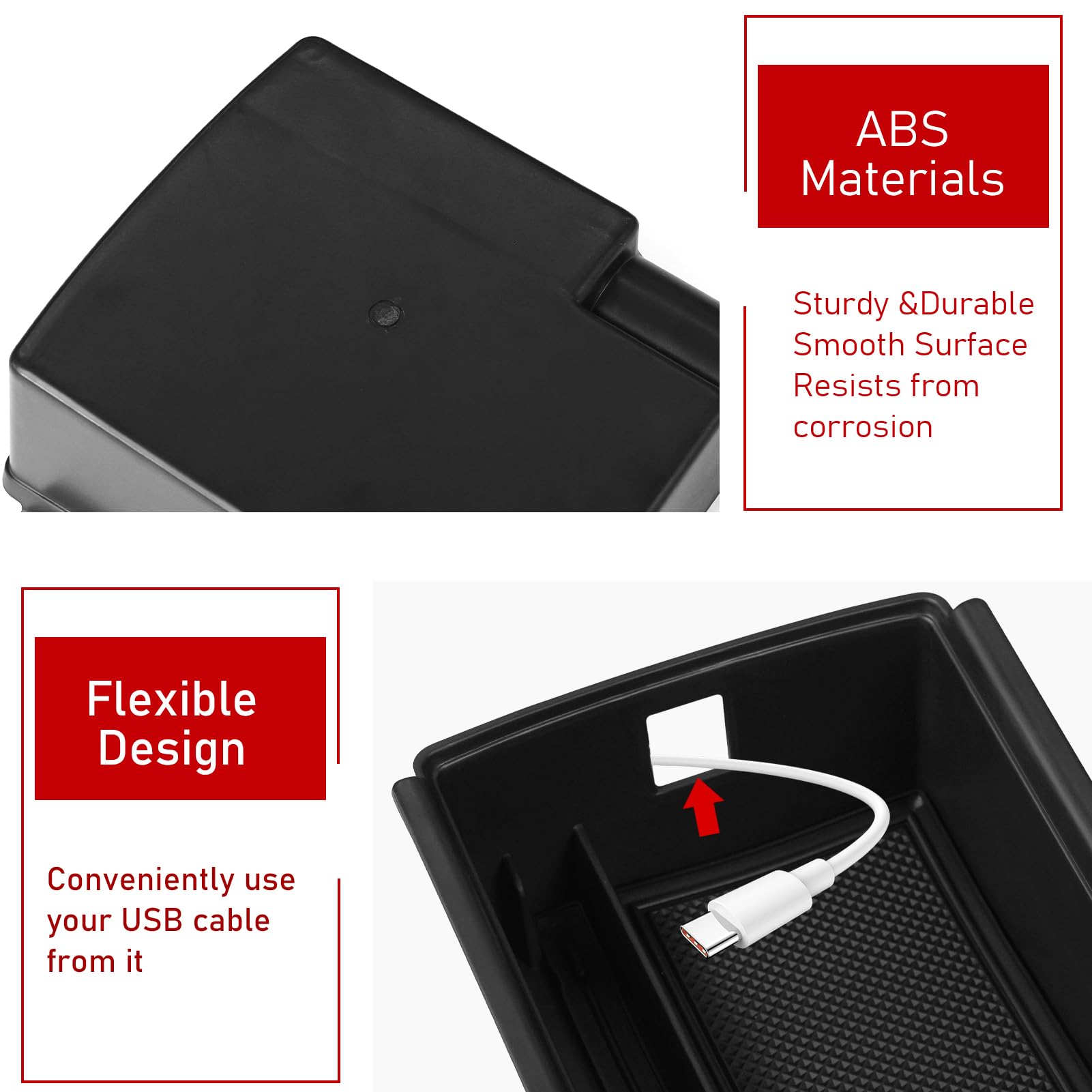 TTCR-II Center Console Organizer Tray for 2025 VW Tiguan - Black Secondary Storage Box, Fits VW Tiguan 2025 Model