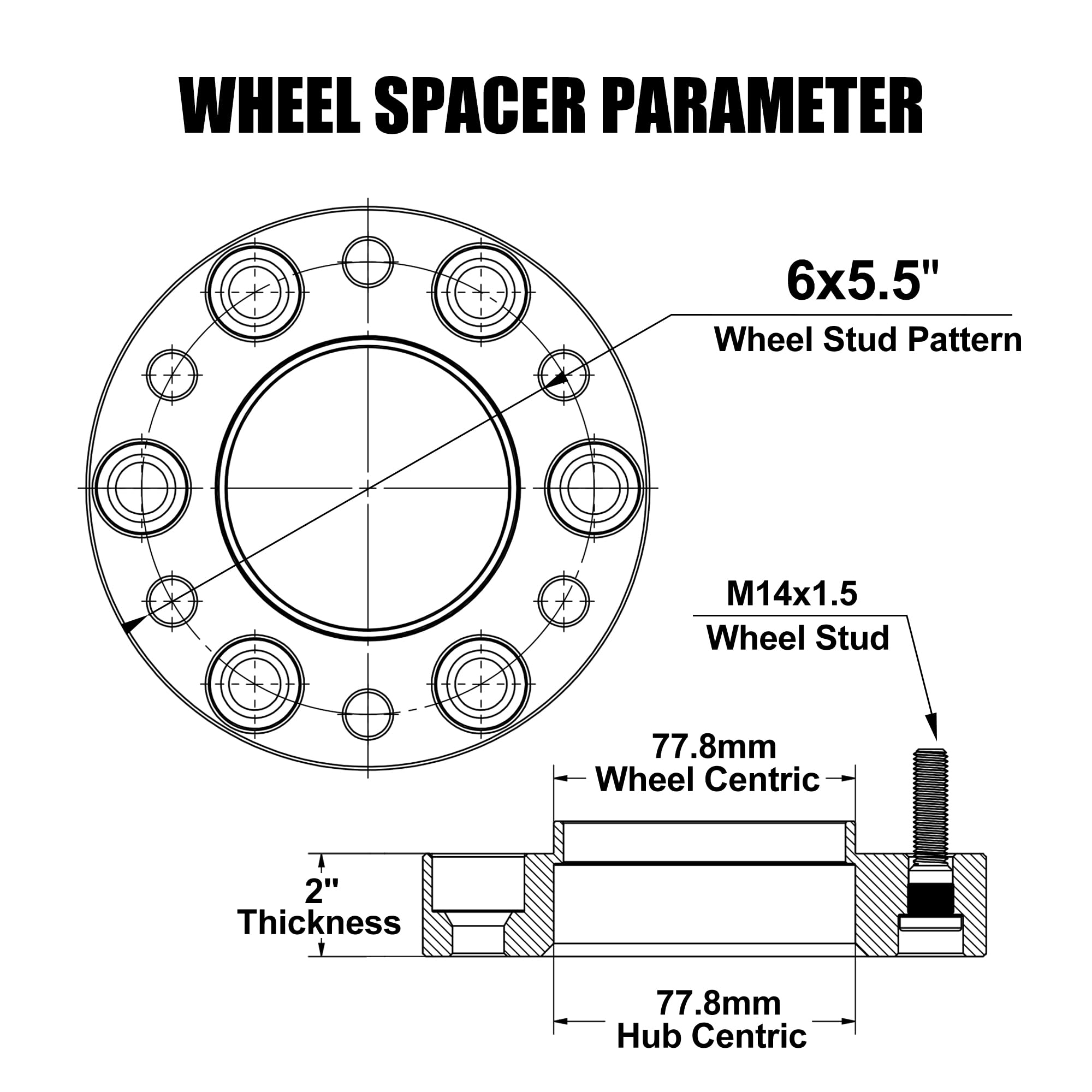 Flycle 2 Inch 6X5.5 Wheel Spacers For 2019-2025 Ram 1500, 6 Lug 6X139.7Mm Wheel Spacer For Ram 1500 With 14X1.5 & 77.8Mm