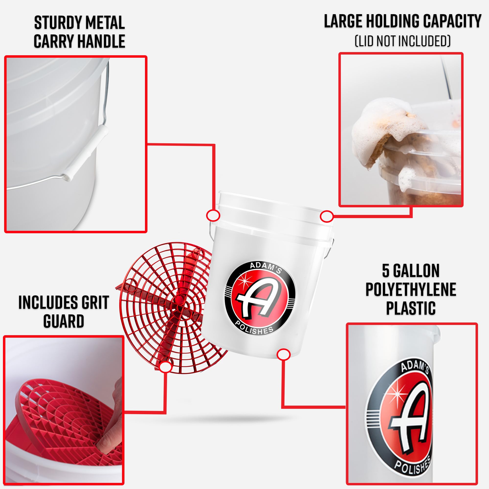 Adam 'S Polishes Wash Bucket (5 Gallon Bucket + Grit Guard) - Car Detailing Tool For Car Washing & Garage Storage | Stores Car W