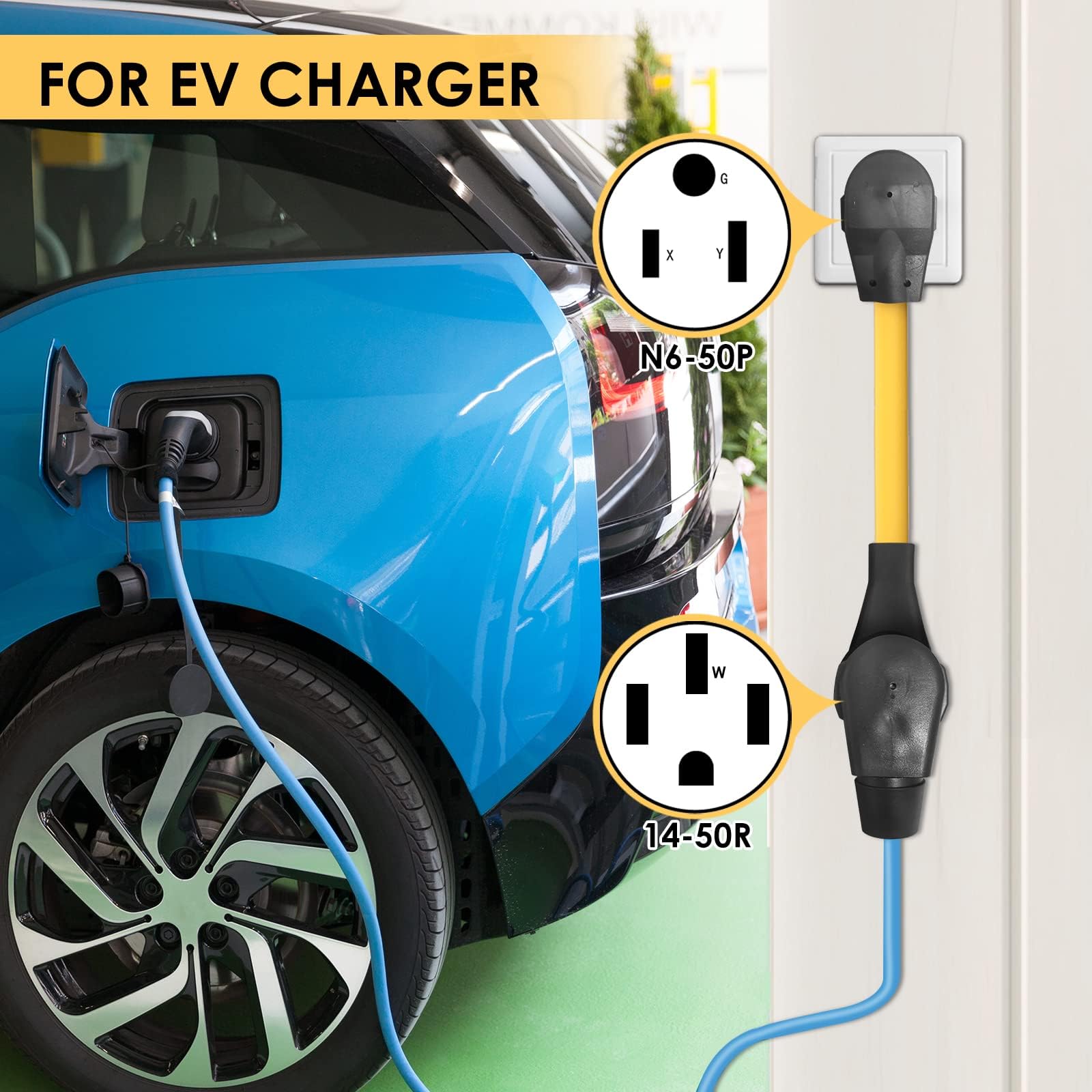 Nema 6-50P To 14-50R Ev Charger Adapter Cord, 125V/250V 3 Prong Dryer Outlet Male Plug To 50 Amp 4 Prong Female Ev For Level 2 C