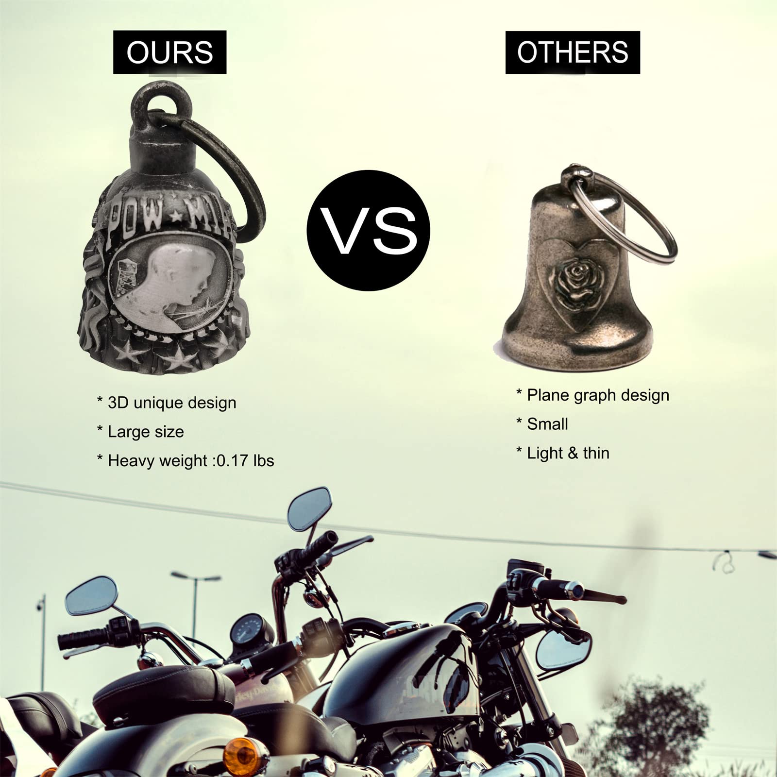 Dream Apparel Motorcycle ride bell for bikers,heavy spirit bells accessory and key chain for luck (DBL15-L Pow)