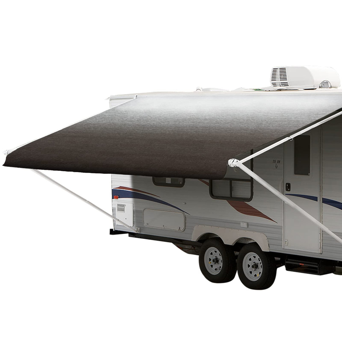 Shadepro - Rv Awning Fabric Replacement - Premium Grade Weatherproof Vinyl - Universal Outdoor Canopy For Camper, Trailer, And Motorhome Awnings - Charcoal Fade - 9' (Fabric 8' 2)