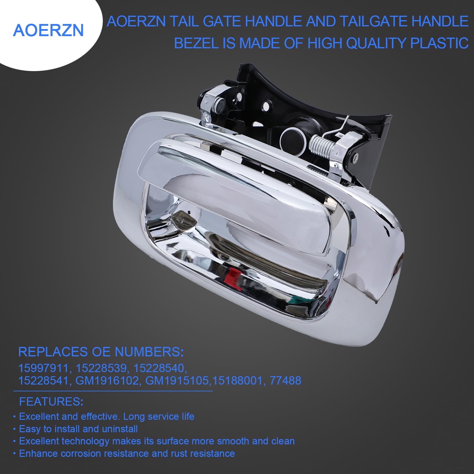 Aoerzn Premium Tailgate Door Handle And Bezel Lock Set, Fits For 1999-2007 Chevy Silverado Gmc Sierra 1500 2500 3500, Chrome Ext