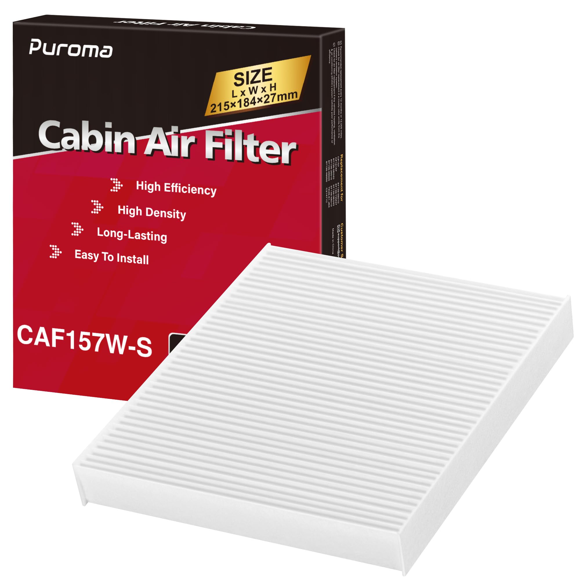 Puroma Cabin Air Filter, Replacement for CP157, CF12157, Compatible with Subaru, Toyota Camry, RAV4, Highlander, Corolla, Sienna