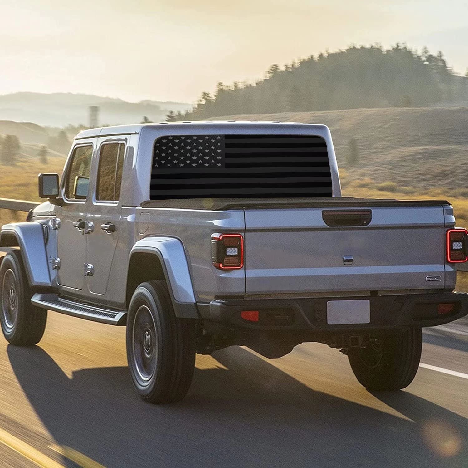 Mlgb Vinyl Rear Window Decal, Deep Black American Flag Pickup Truck Sticker, 66'' X 20''