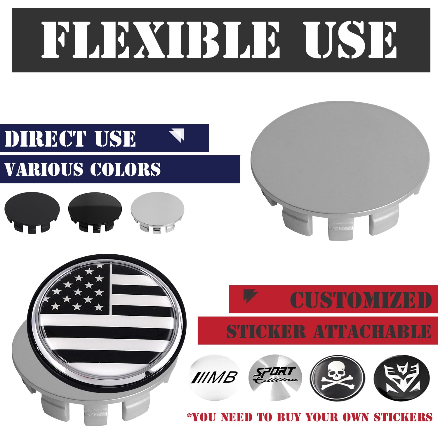 Kitspro 2.4Inch 62Mm Wheel Center Caps, Pack Of 4 (Silver, Outer 62Mm, Inner 56Mm)