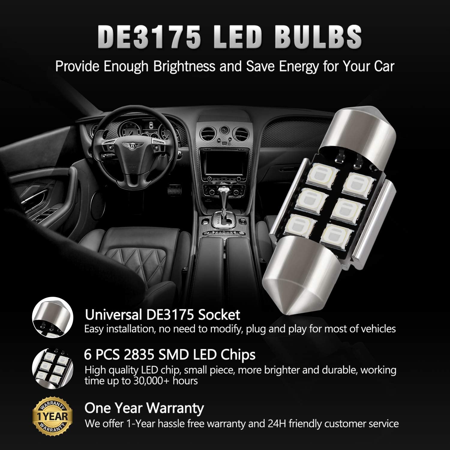 Brishine De3175 Led Bulbs, Super Bright Brilliant Red 2835 Chipsets Canbus Error Free 31Mm 1.25    Festoon De3021 De3022 3175 64