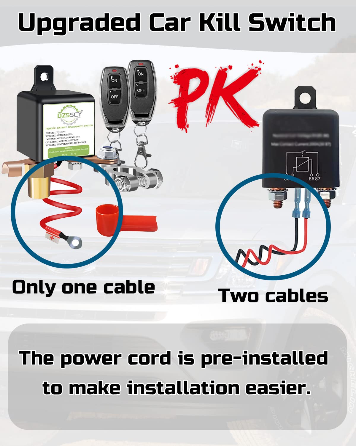 Remote Battery Disconnect Switch 12V, 250A, Prevent Battery Drain, Disconnect Negative Car Kill Switch Anti-Theft, Remote Batter