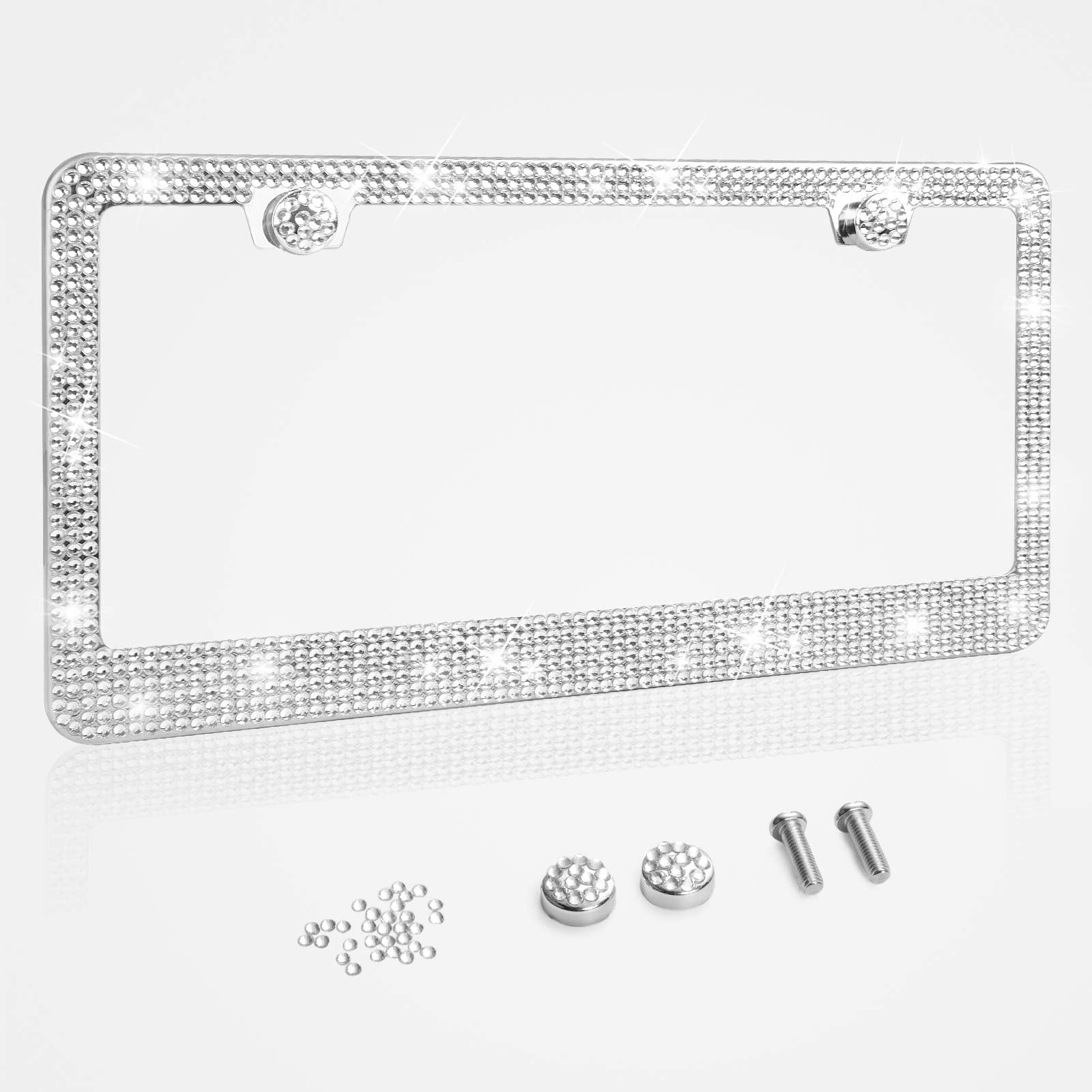 Tchipie 1 Pack Bling Rhinestone License Plate Frames, Bedazzled Sparkly Cute Diamond Car License Plate Frame, Glitter Crystal Ta