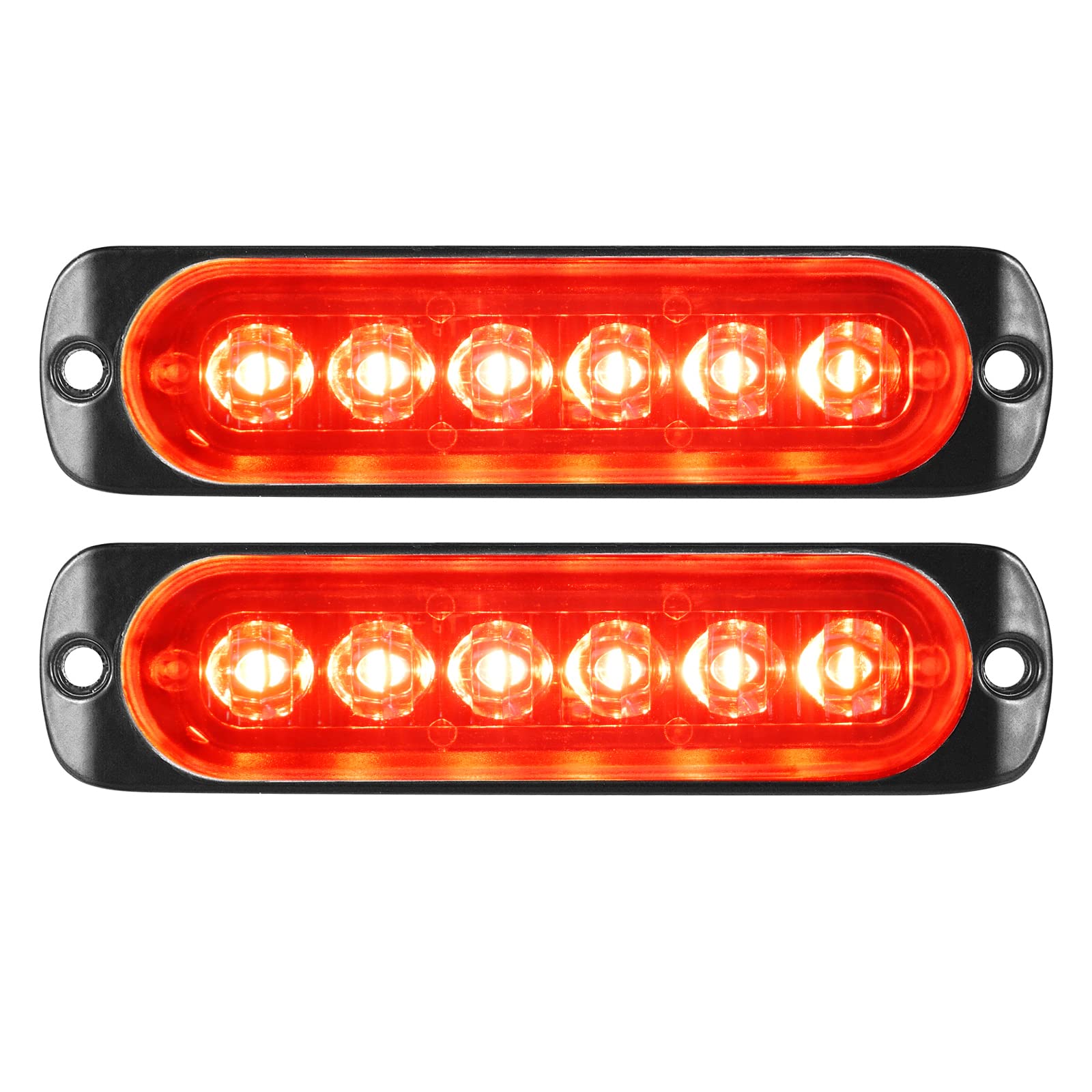 Rigidon 2 Pack Led Emergency Strobe 6 Led Red Surface Mount Flashing Strobe Lights For Trucks Car Grille Off-Road Warning Emergency Flashing Lights