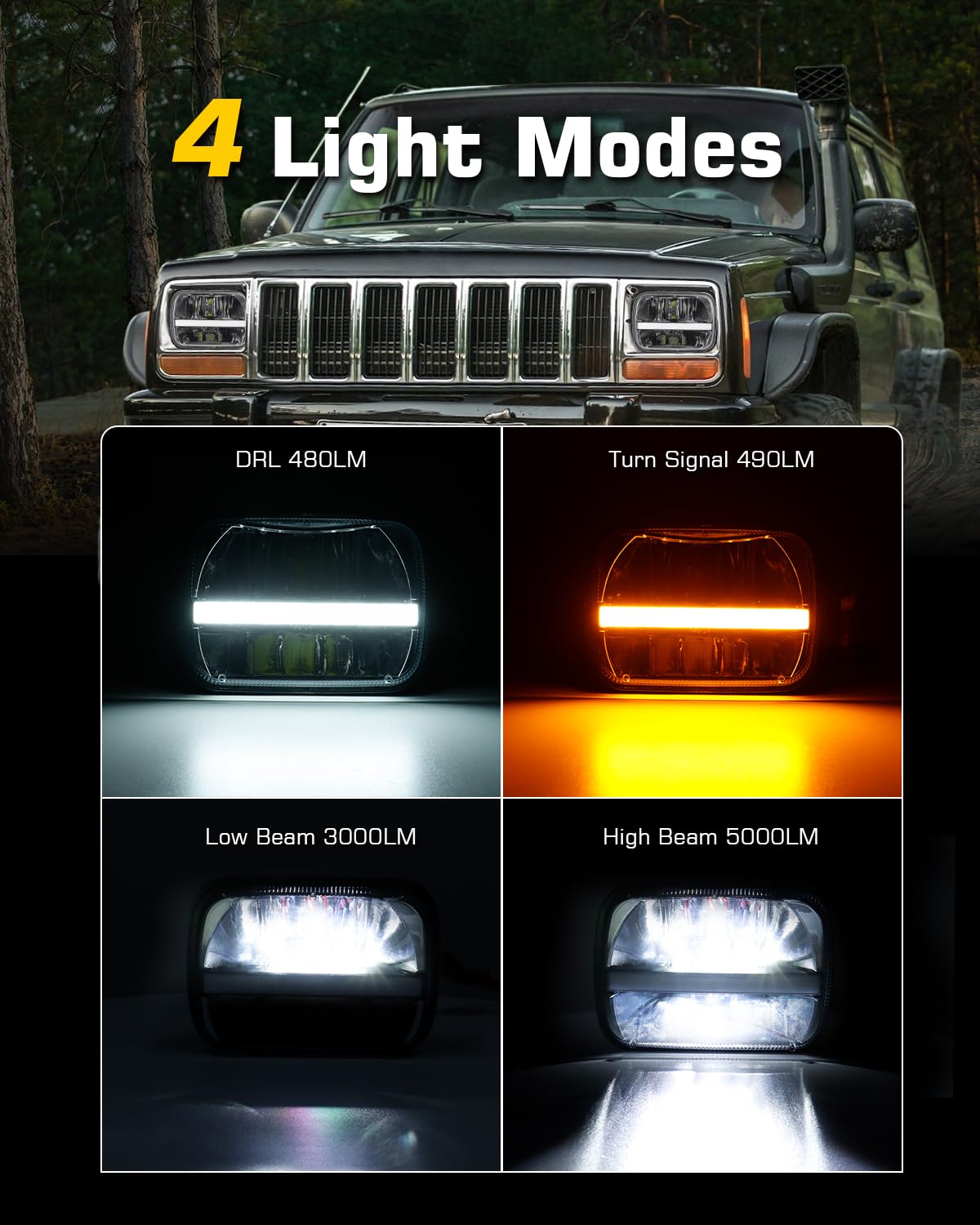 Bicyaco 2Pcs 105W 7X6 Led Headlight Reflector 5X7 Led Headlight White Drl Amber Turn Signal H6054 H5054 Hi/Lo Sealed Beam Headla