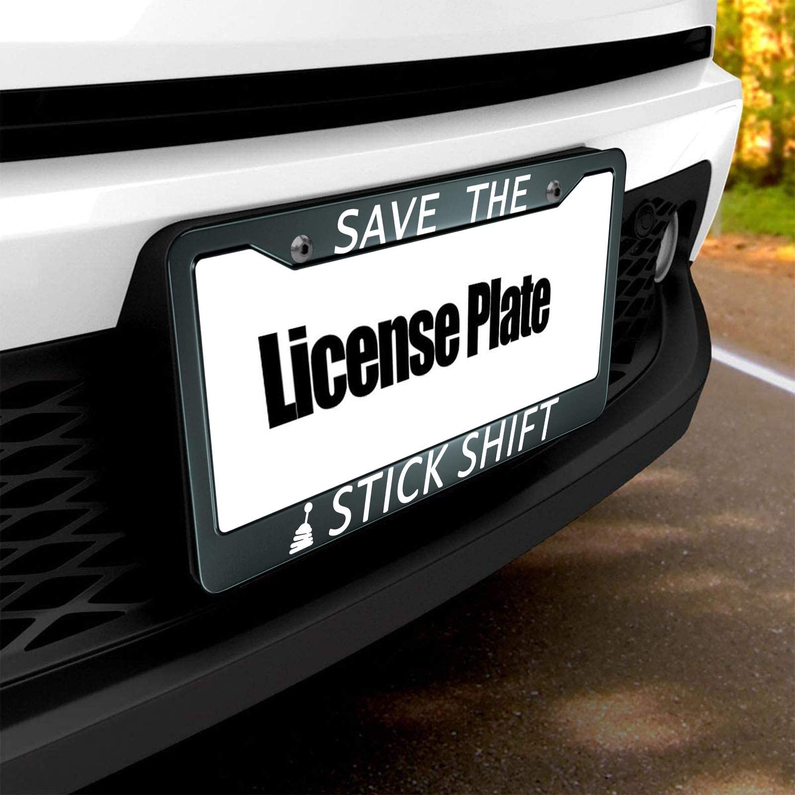 HOSNYE Metal License Plate Frame - Save The Stick Shift, 12 x 6 Inch, Model LPC-FrameA212, Fits US Standard Vehicles