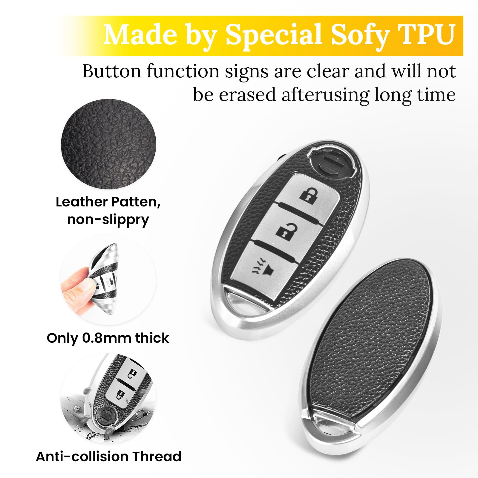 Ctrinews For Nissan Key Fob Cover With Carbon Fiber Style Belt Keychain, Advanced Soft Tpu Surface Grain Key Case For Nissan Key