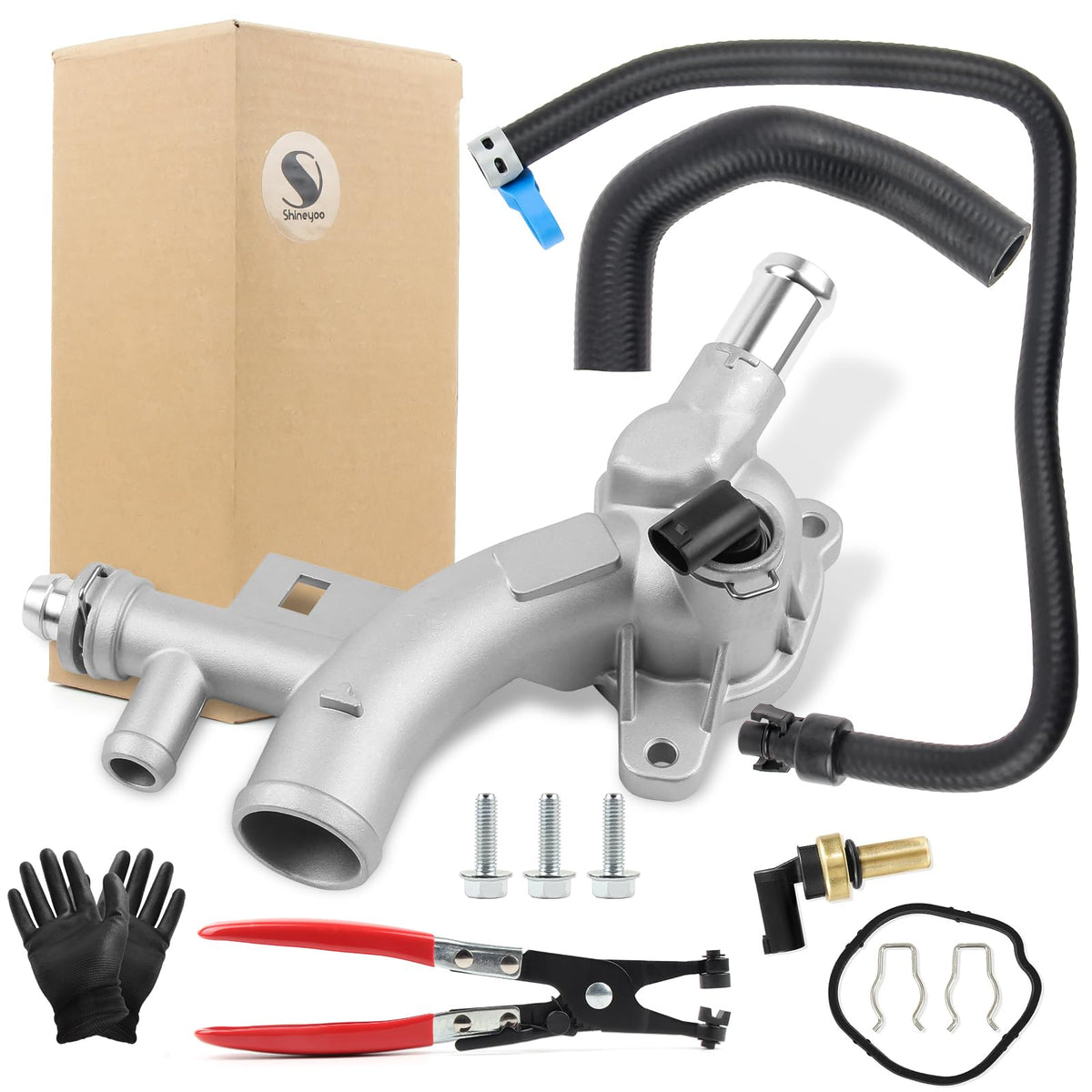 Shineyoo Upgraded Coolant Water Outlet Housing Aluminum With Hoses Replace 25193922 902-846 13251447 For Chevy Sonic Trax Volt B
