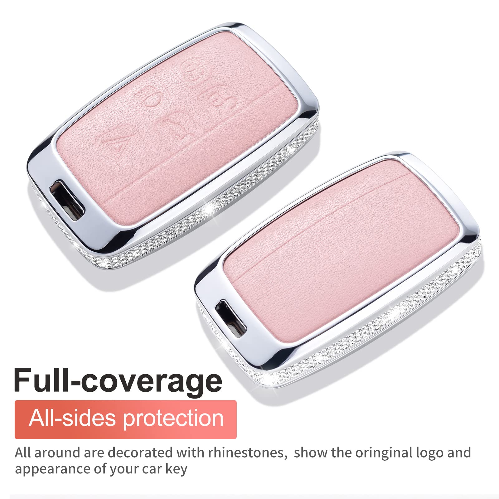 Ruabiban For Land R0Ver Key Fob Cover With Keychain, Pink Key Case Protection Shell Compatible With Range Rover Evoque Sport Vel
