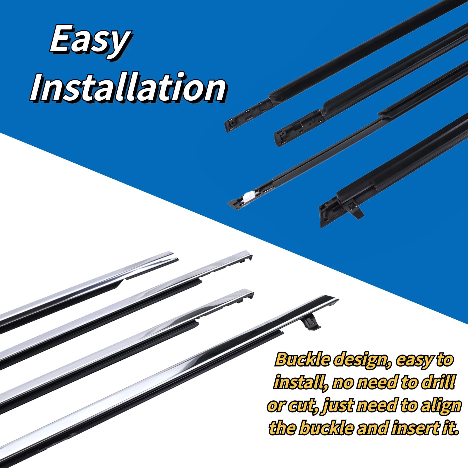 4Pcs Weatherstrip Window Moulding Trim Seal Belt Compatible With 2003-2007 Honda Accord Replaces# 72410-Sda-A01; 72450-Sda-A01;