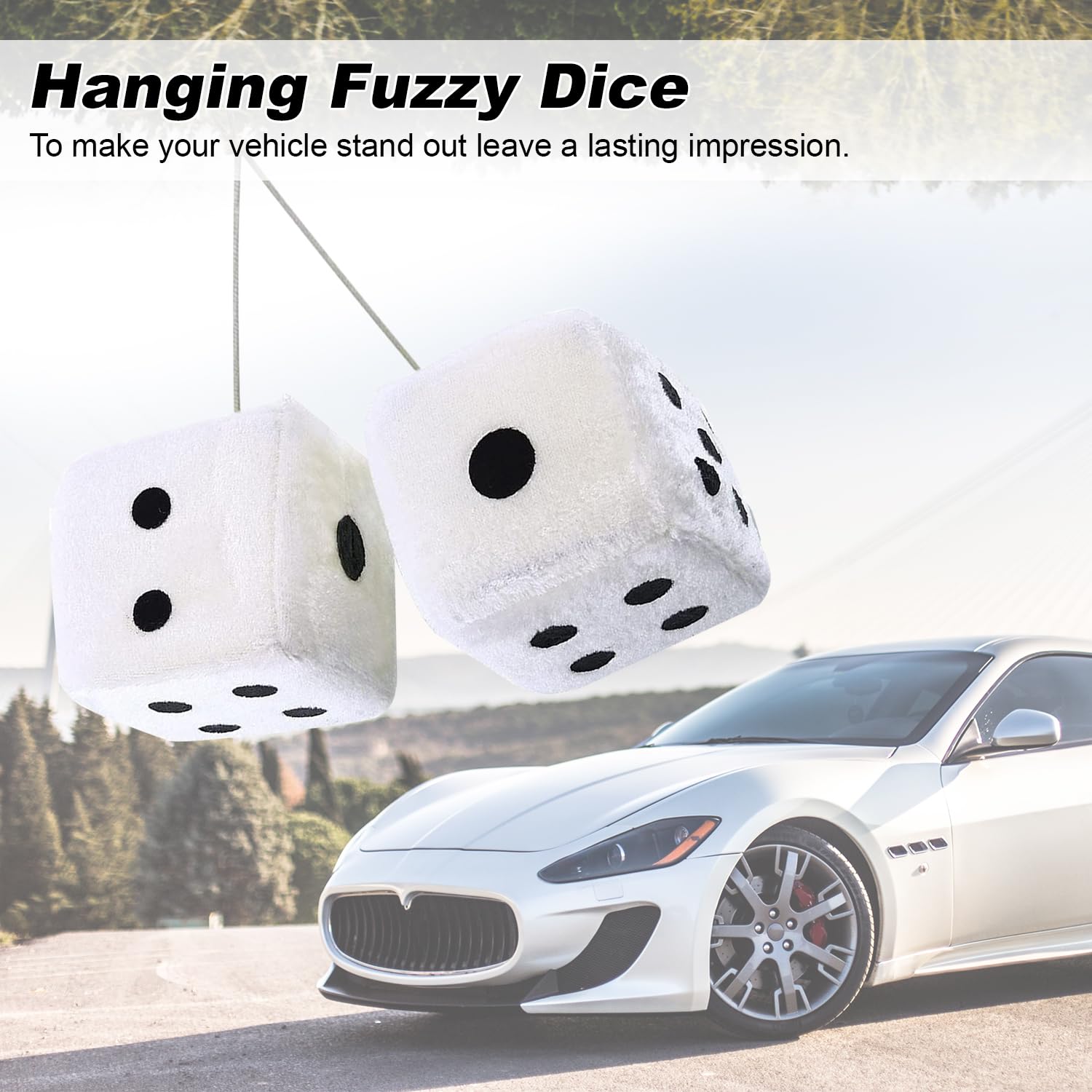 Zone Tech Pair Black And White Mirror Fuzzy Dice - 3    Pair Black And White Plush Car Decorative Hanging Mirror Fuzzy Dice Pair
