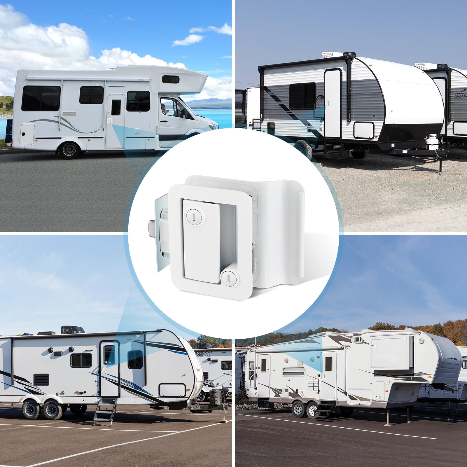 Kohree RV Door Lock Replacement - Metal Paddle Deadbolt, White 1 Pack, Camper Handle Latch with Keys for Travel Trailers and Cargo Haulers