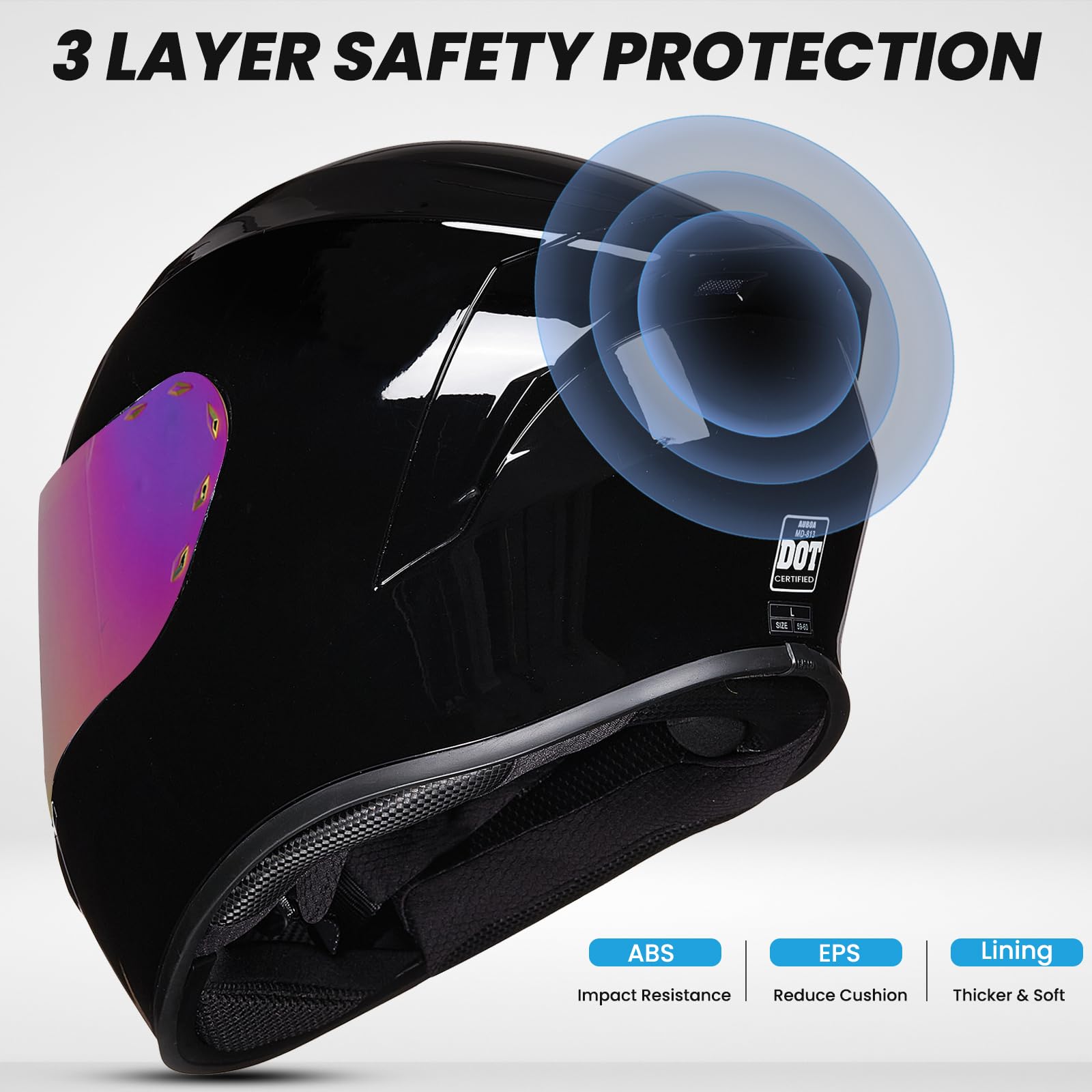 Auboa Full Face Motorcycle Helmets For Adults Men And Women Dot Street Bike Racing Helmet With Tinted Visor Model Md-813 (Gloss