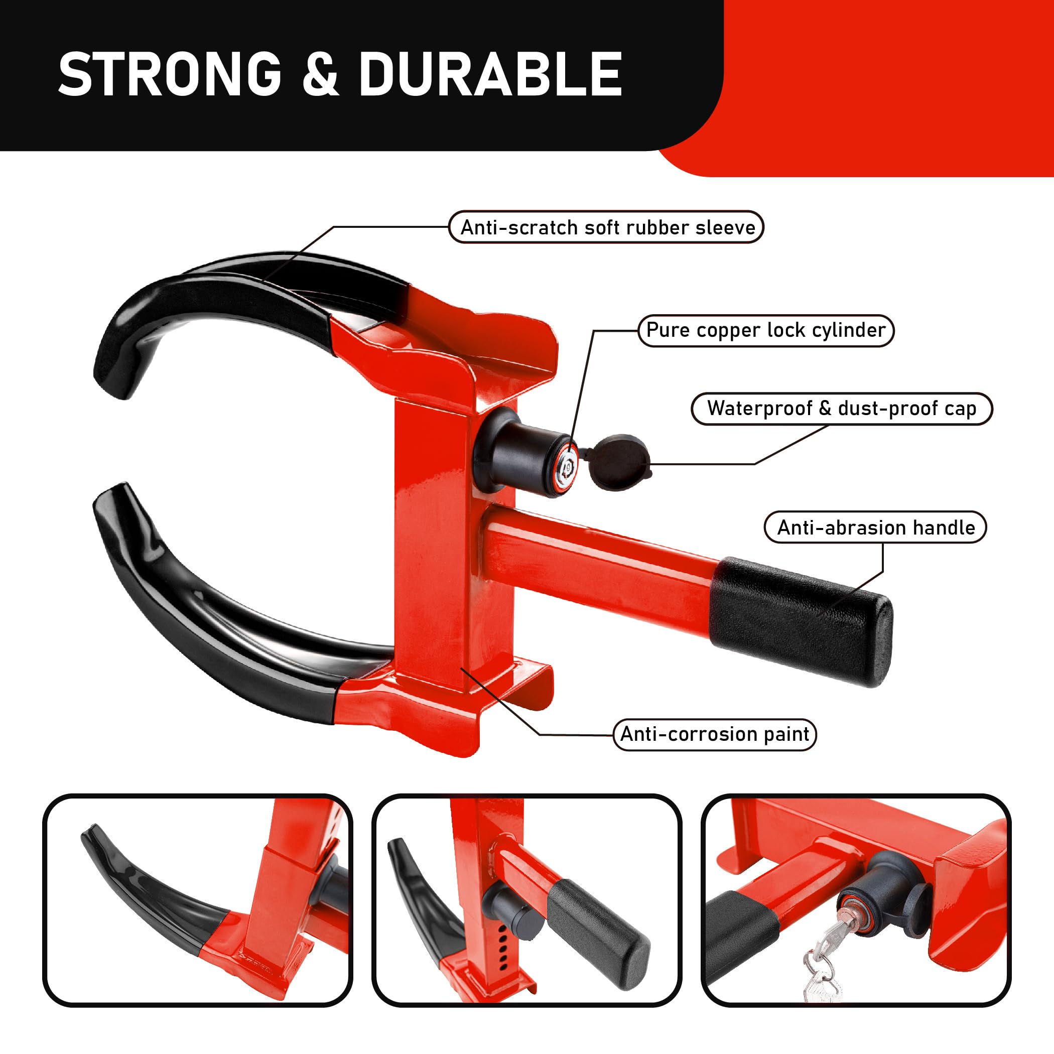 Cartman 2 Packs Heavy Duty Trailer Lock Wheel Clamp, Red/Black Universal Security Tire Lock, Adjustable Anti Theft Lock For Trai