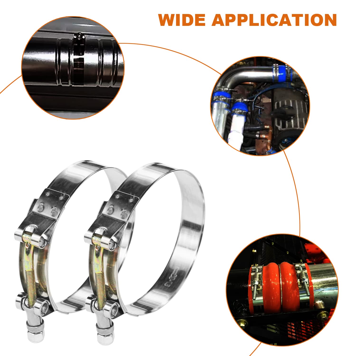 Wysiwyka 2 Pack 2.25 T-Bolt Hose Clamps, 304 Stainless Steel Turbo Intake Clamp, Working Range 63Mm-71Mm For 2.25 Hose Id