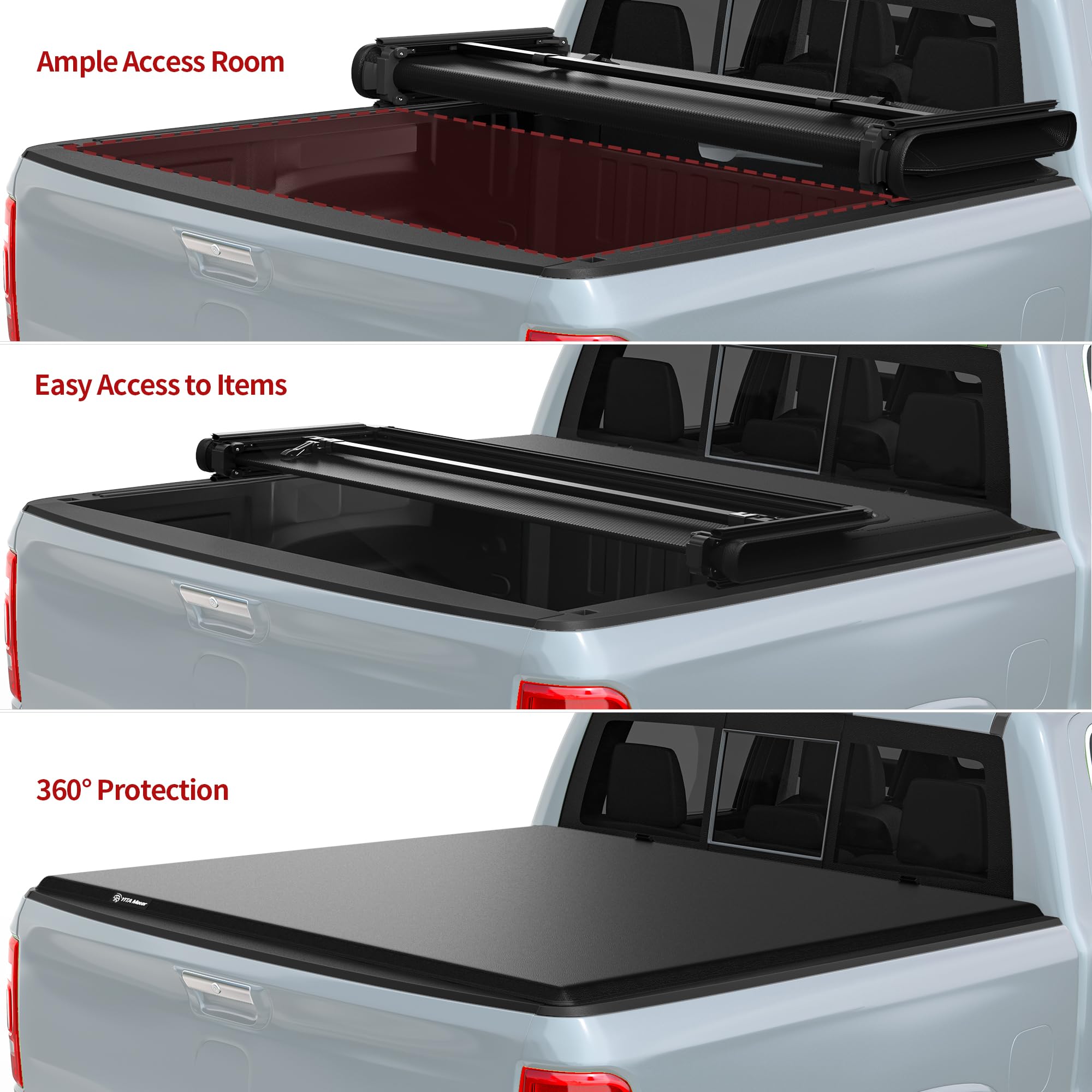 Yitamotor Tailored Soft Tri-Fold Tonneau Cover For Ford F-150 6.5Ft Bed 2015-2025, Effortless Installation, Improved Fuel Effici