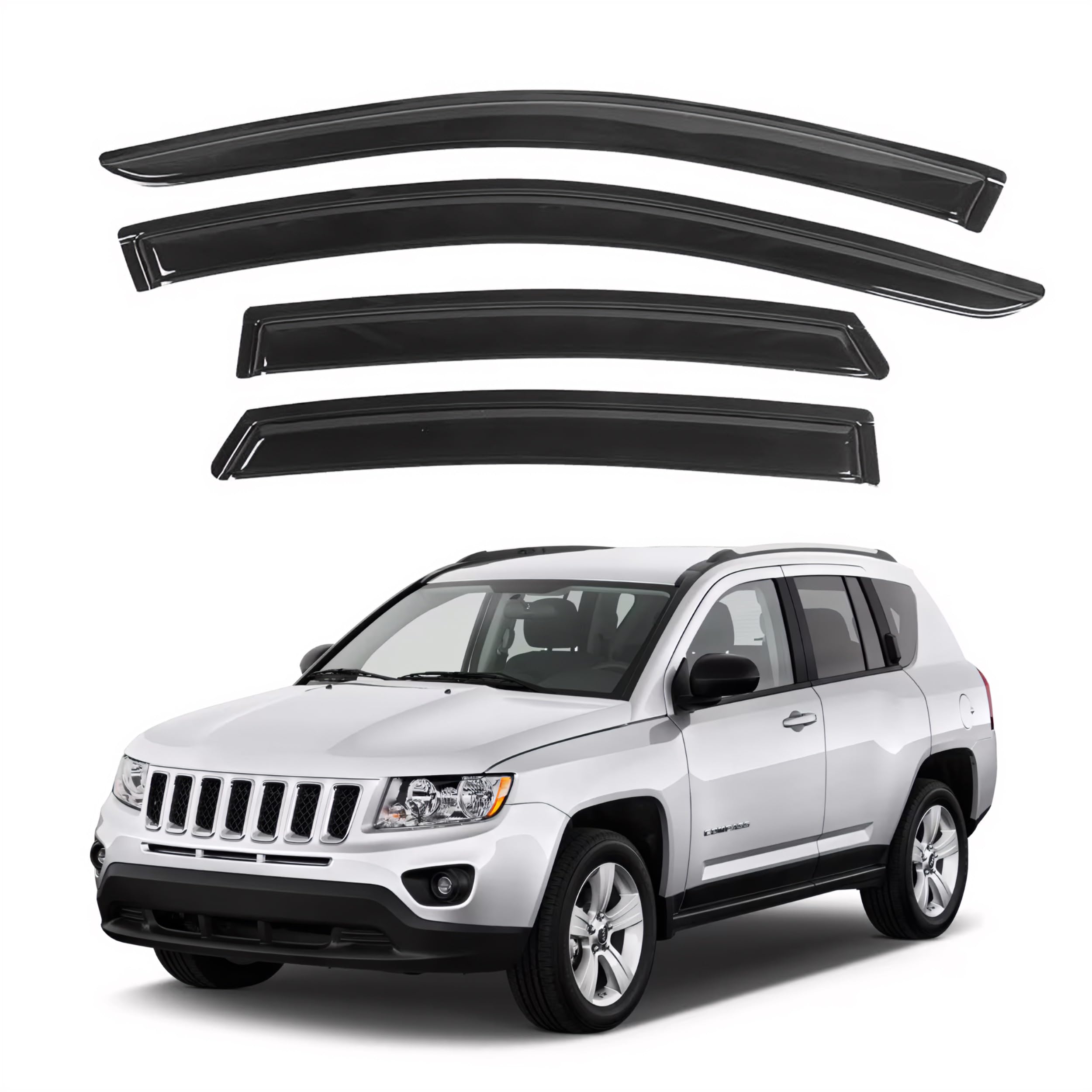 Ig Window Visor For Jeep Compass 2007-2016, Rain Guard Tape-On Extra Durable Sun Wind Side Vent Window Deflector Mugen Style, 20