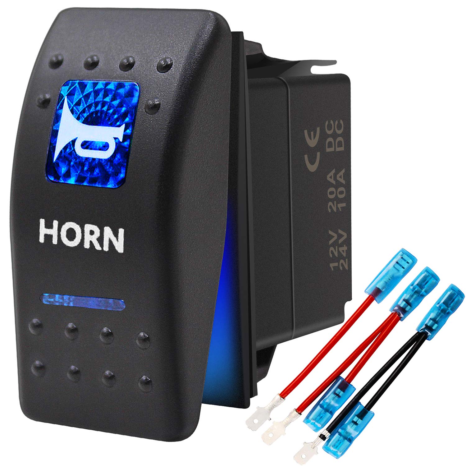 Momentary Horn Button Waterproof Rocker Switch Toggle - ON/OFF Blue LED Light - 12V 20Amp 24V 10Amp, 5 Pin For Automotive Cars V