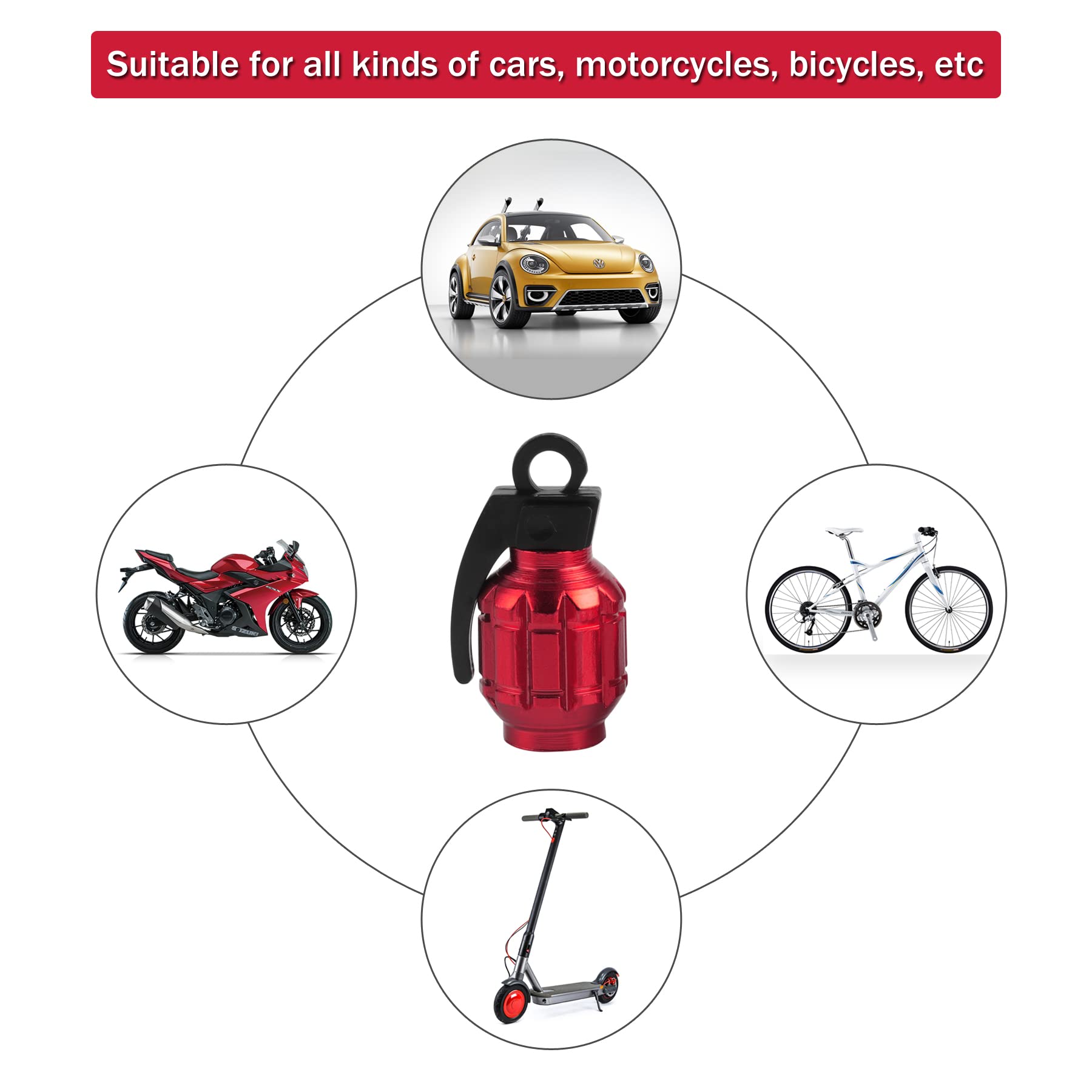 Singaro Aluminum Tire Valve Cap, Car Tire Waterproof And Dustproof Valve Stem Cover Accessories, Universal For Suv, Car, Bike An