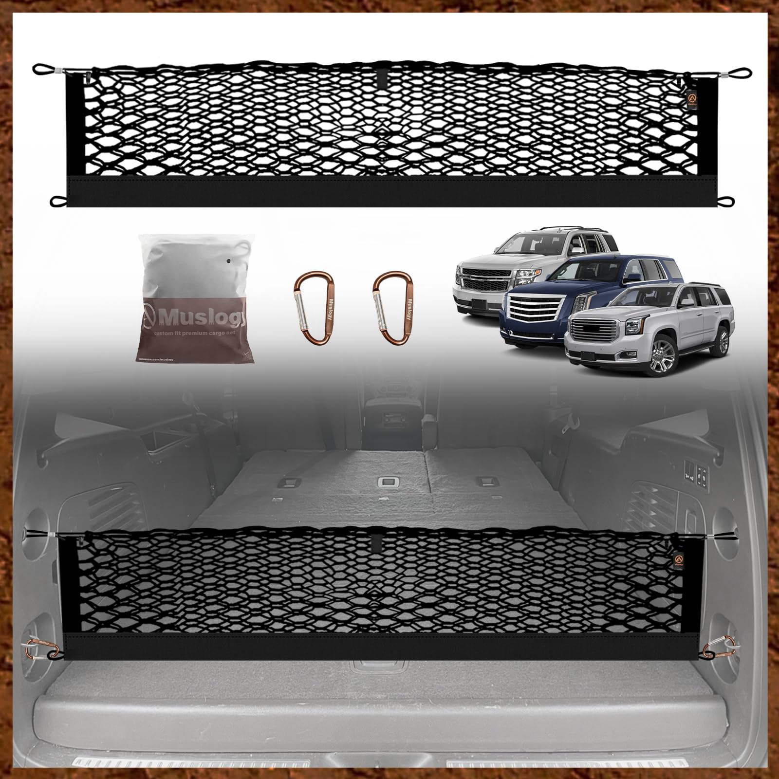 Muslogy Envelope Style Trunk Cargo Net Compatible With 2015-2020 Chevy Tahoe, Gmc Yukon, Cadillac Escalade Accessories Upgraded