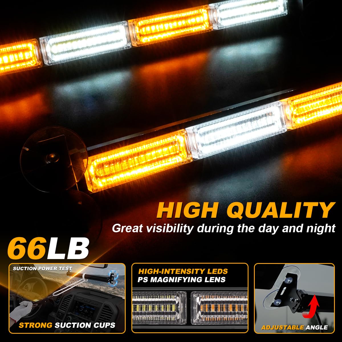 Lrter 2 In 1 Emergency Strobe Traffic Advisor Light Bar Amber White Warning Hazard Safety Interior Windshield Dash Lights Emerge