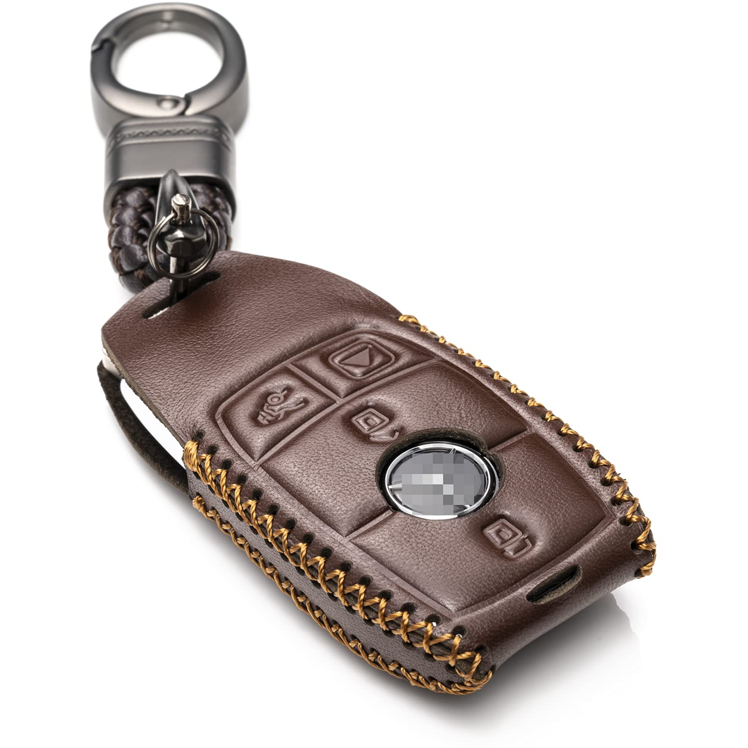 Vitodeco Genuine Leather Smart Key Fob Case With Leather Key Strap Compatible For Mercedes-Benz A, C, E, S, Cla, Cls, Gla, Glb,