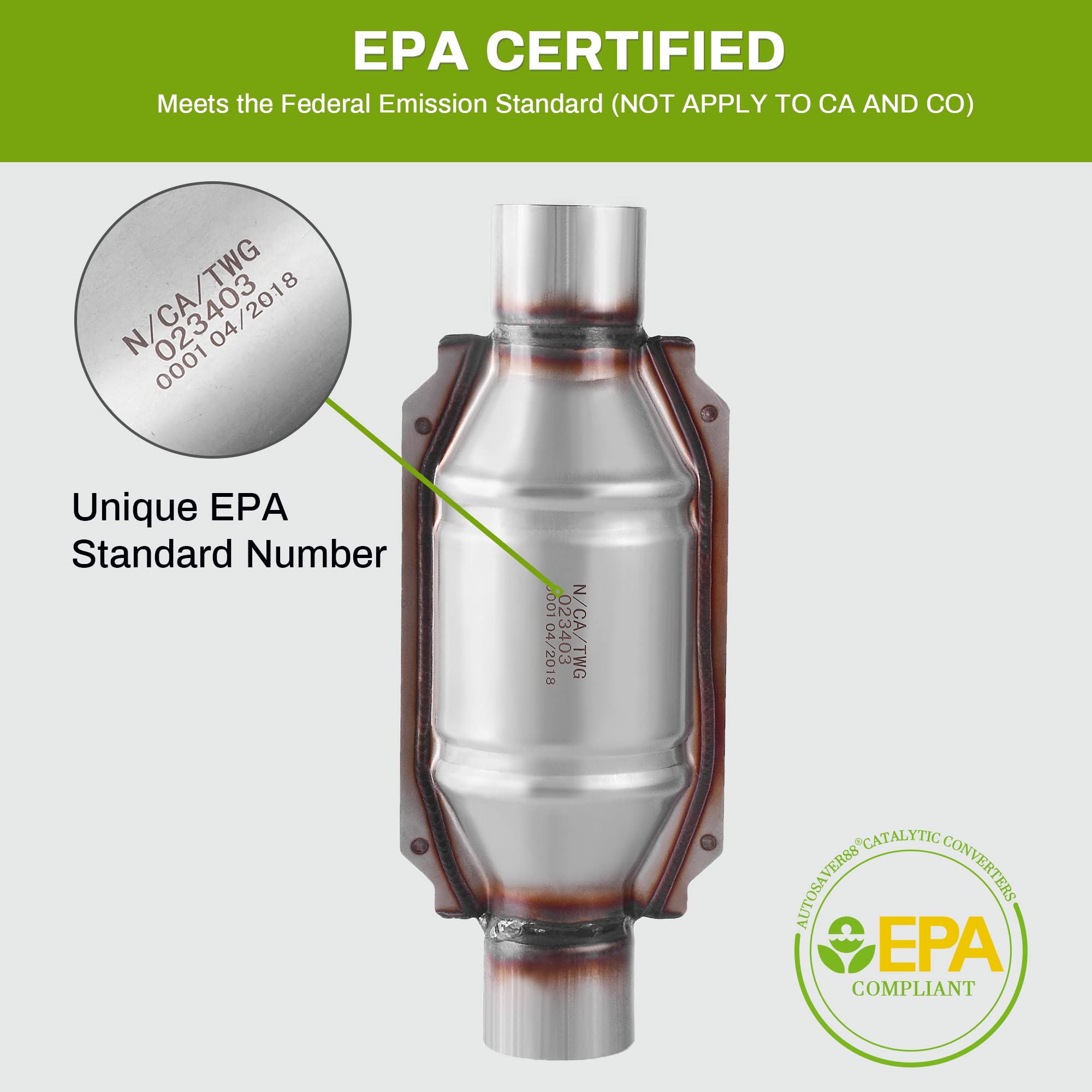 Autosaver88 Atcc10082 2-Pack Universal Catalytic Converter, 2.25'' Inlet/Outlet Catalytic Converter With Heat Shield, Stainless