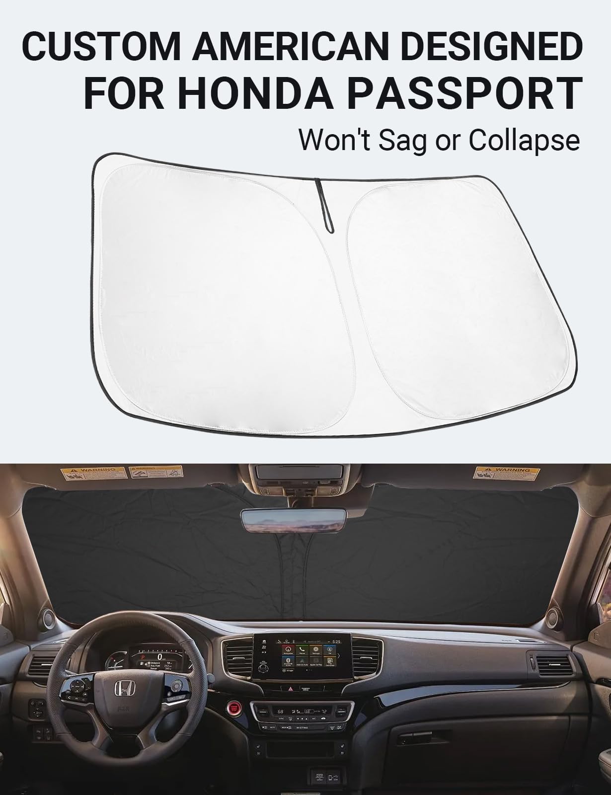 Proadsy 2025 Upgrade Windshield Sun Shade Custom Fit Honda Passport 2019-2024 2025 4-Layer Foldable Front Sunshade Protector Sun