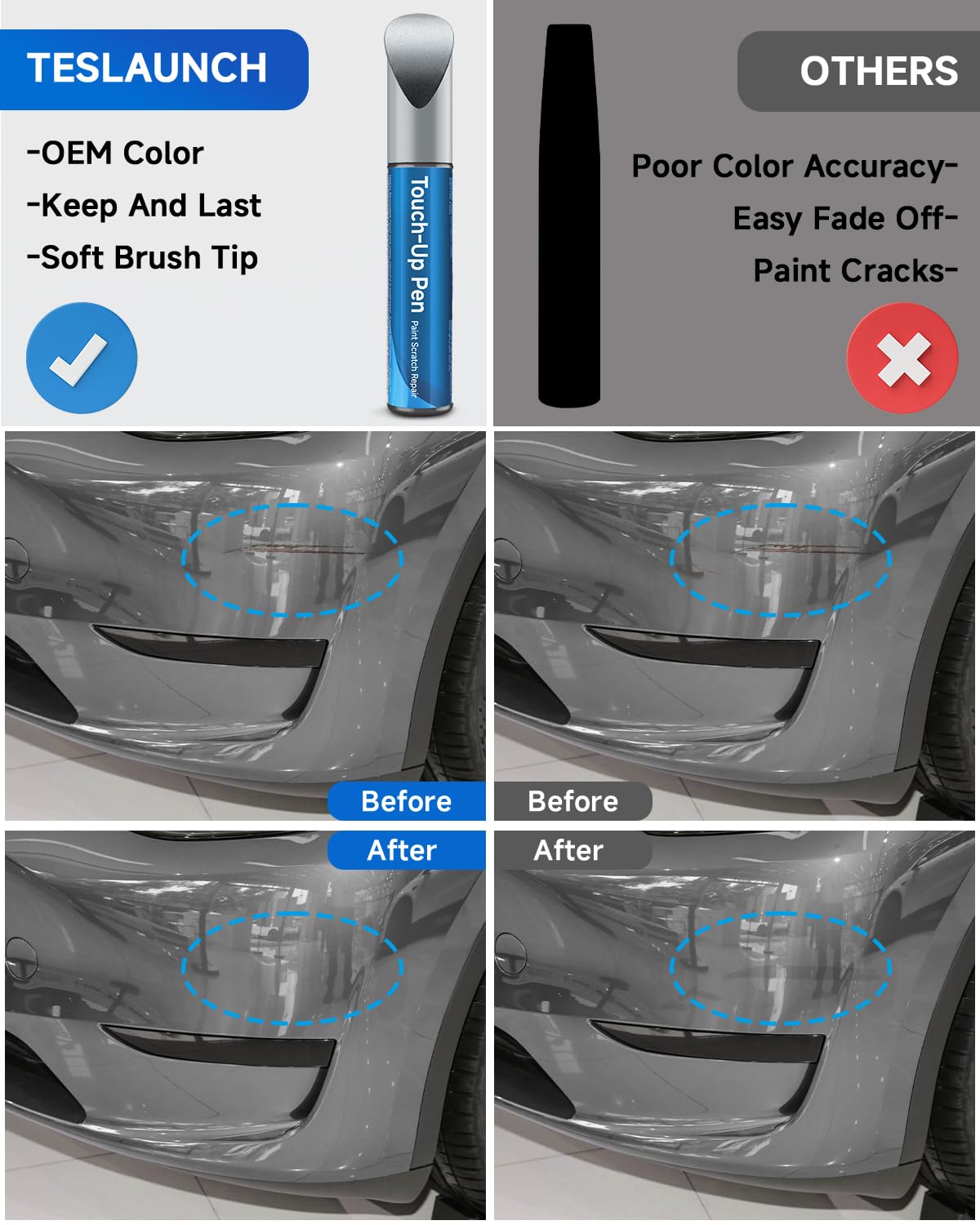 Teslaunch Midnight Silver Metallic (PMNG) Touch Up Paint for Tesla for Model 3/Y/S/X - OEM Original Touch Up Paint Pen for Tesla