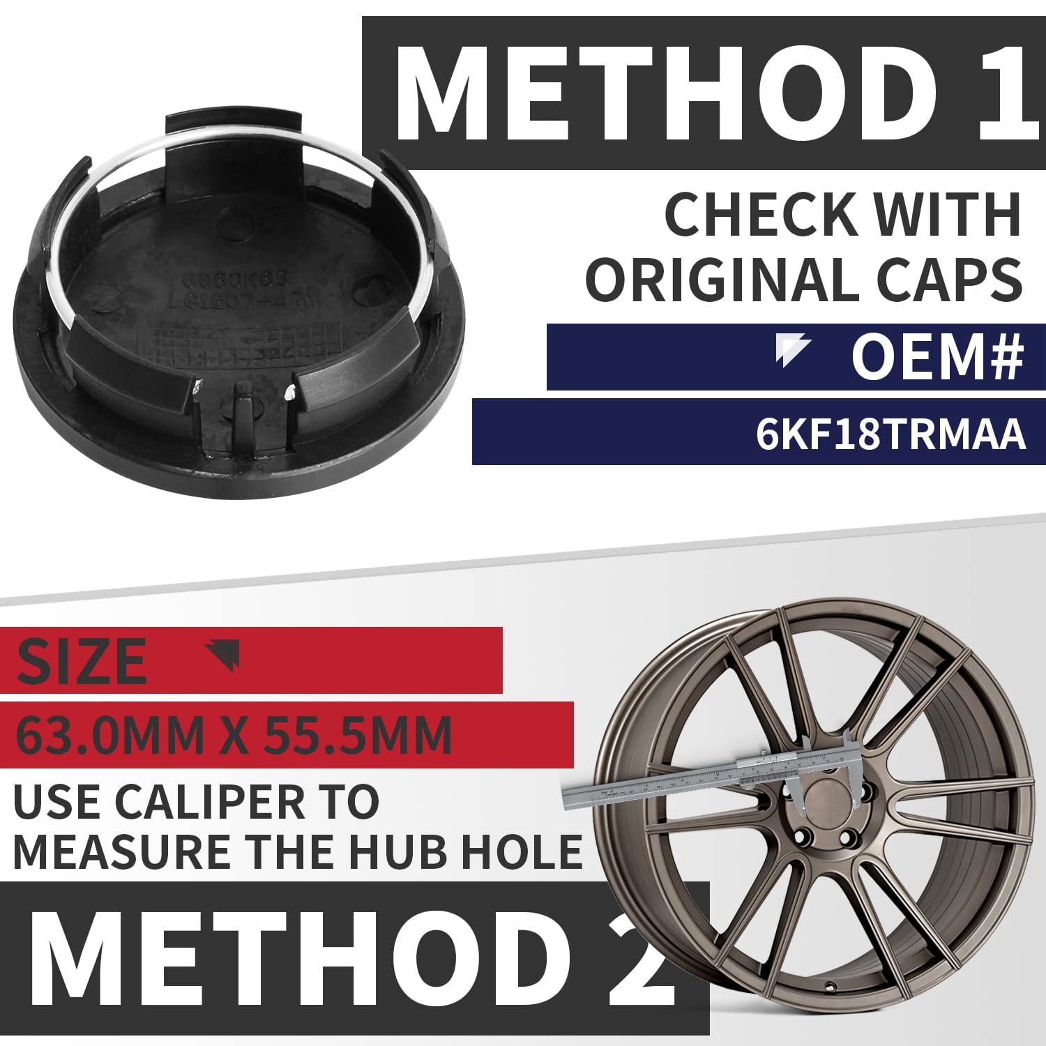 Kitspro 2.5Inch 63Mm Wheel Center Caps For Dodge Ram 1500 Rim Hub Caps 6Kf18Trmaa , Pack Of 4 (Matte Black, Outer 63Mm , Inner 56Mm)