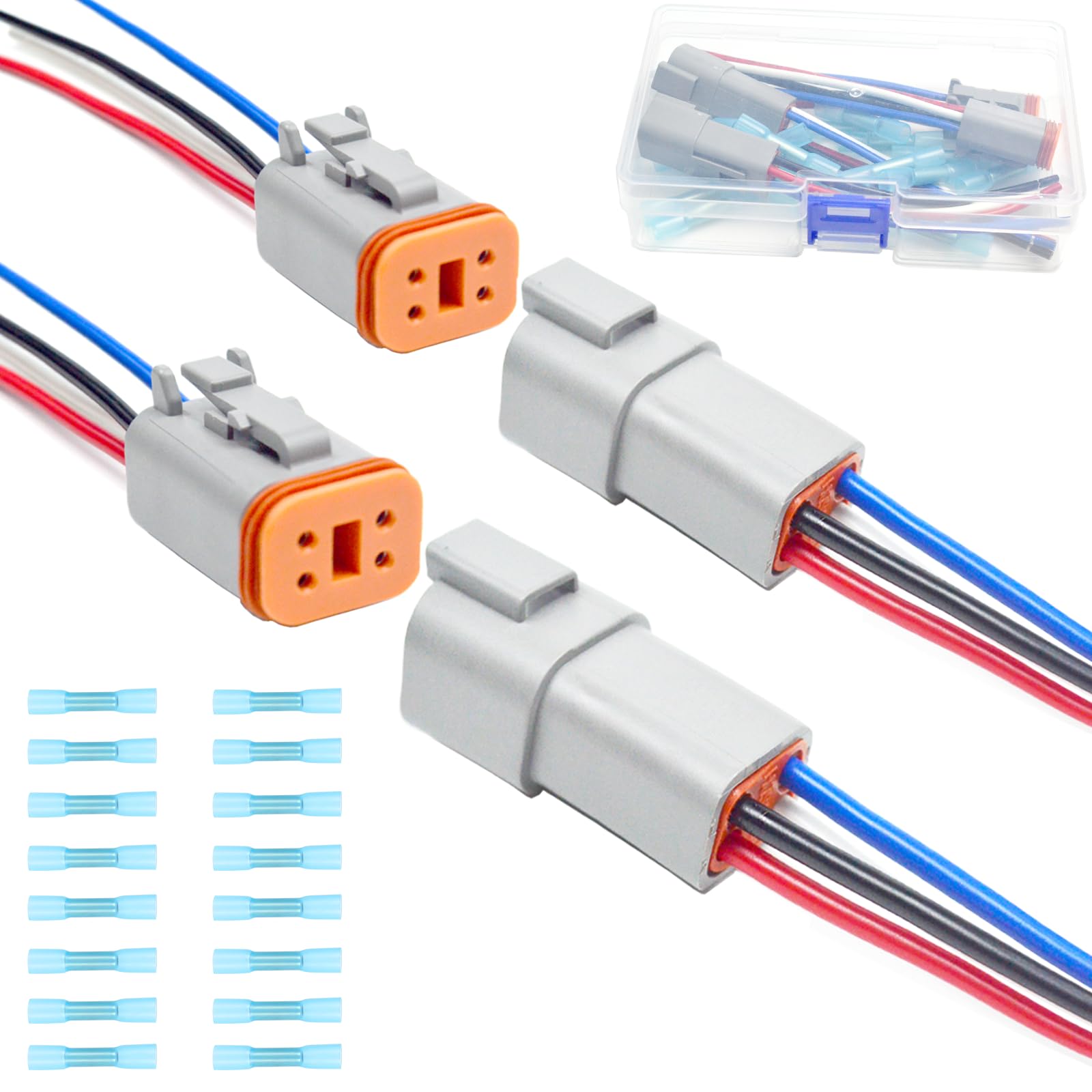 2 Kit Deutsch DT 4 pin Grey Male Female Wiring Harness Deutsch Pigtail 4 Wire Way Waterproof Automotive Electrical Connector 16 