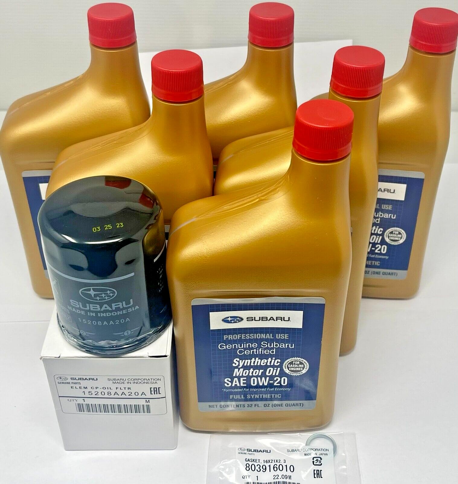 Genuine Subaru Forester Outback Impreza Crosstrek Oil Change Kit Filter Gasket & 6 Qts Synthetic Motor Oil SAE 0W-20 2011-2024