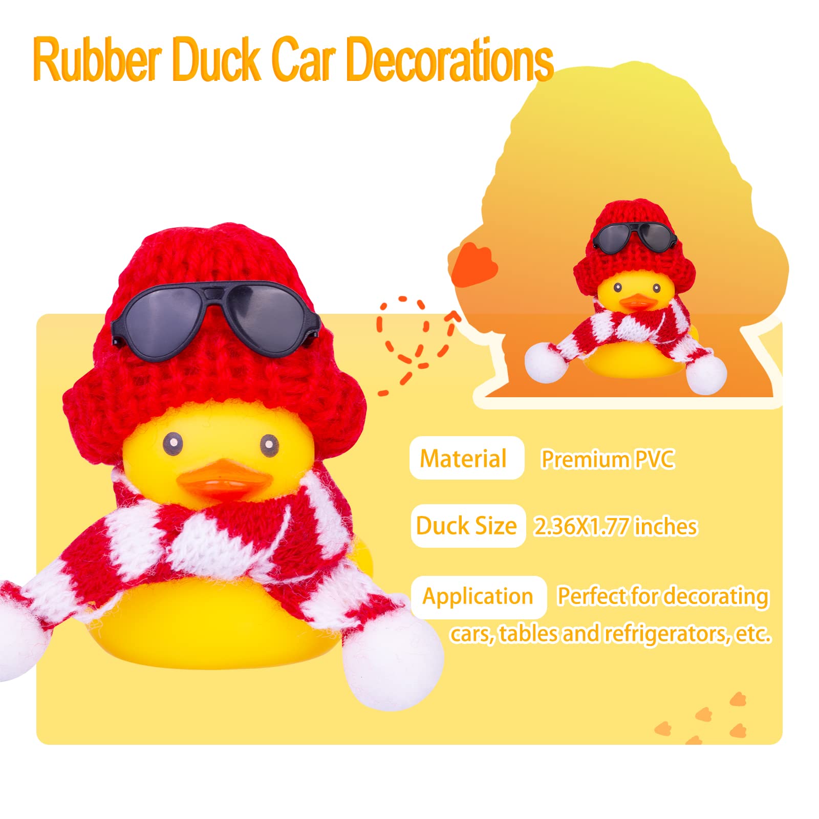 Mumyer Winter Duck Car Ornaments, Rubber Duck Car Dashboard Decorations Accessories With Mini Hat, Sunglasses, And Scarf(B19)