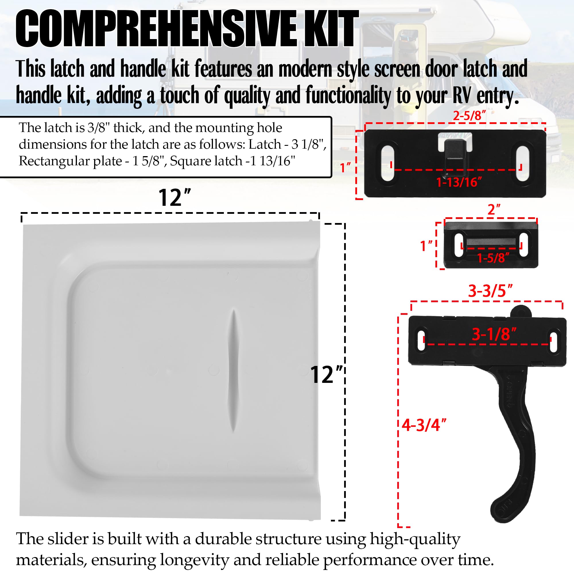 Aussio RV Screen Door Latch Handle Kit (Right Hand) and Slide 12 Panel for RV Trailer Camper Motor Home Entry Door Hardware wi