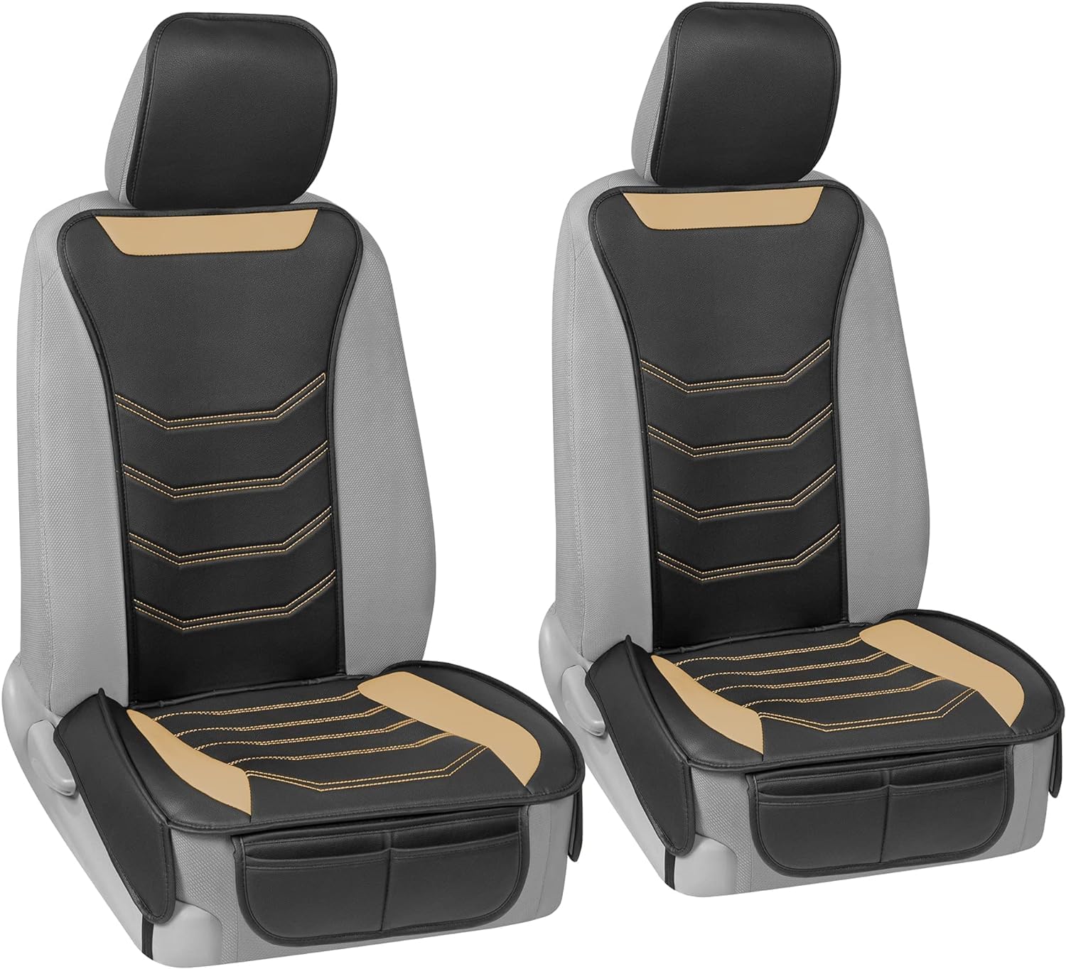 Motor Trend Luxefit Beige Seat Covers For Cars Trucks Van Suv (2 Pack), Premium Faux Leather Car Seat Covers, Easy To Install Au