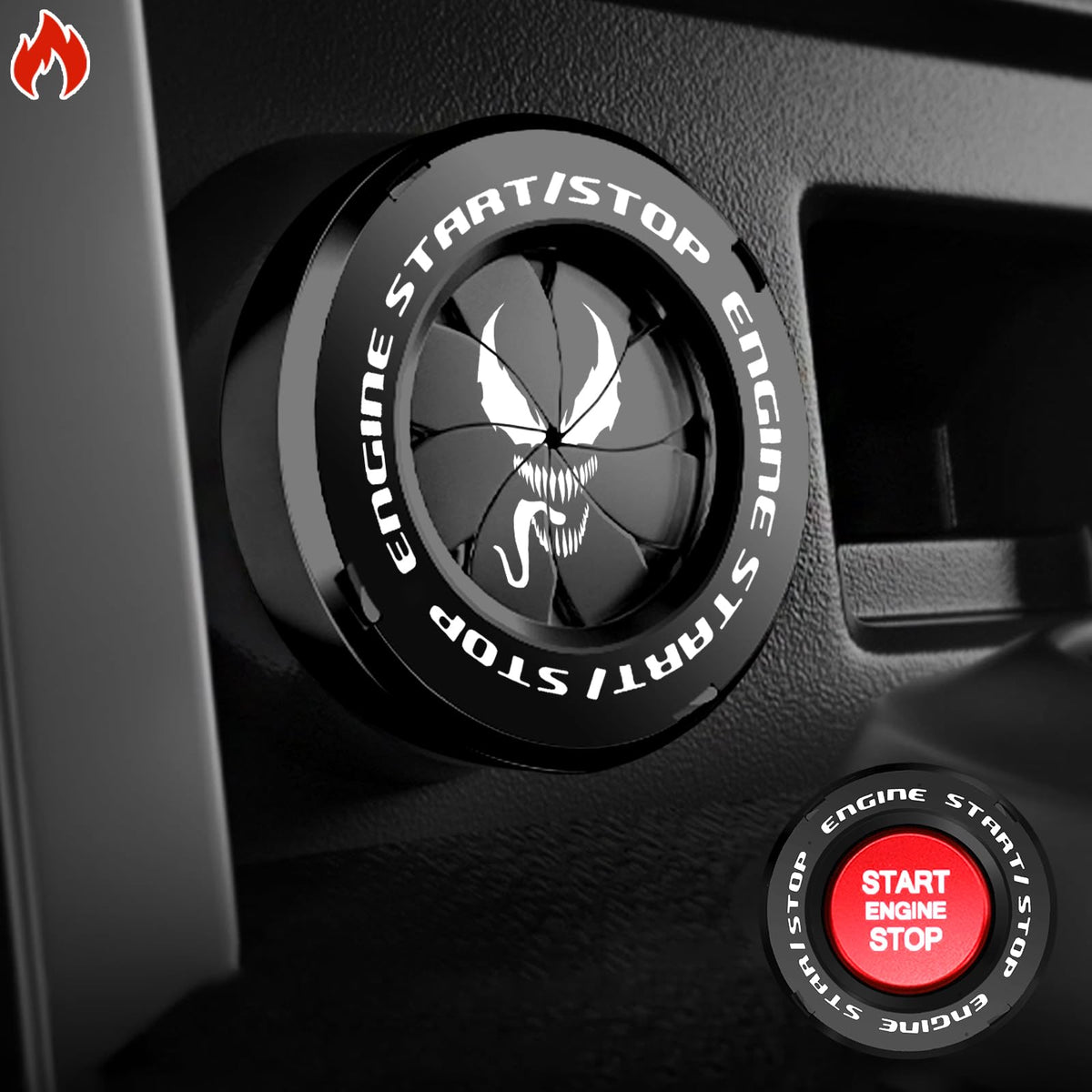 Tybasthe Push Start Button Cover, Venom Car Engine Start Stop Button Cover Protector, Cool Car Accessories Interior Decor Sticke