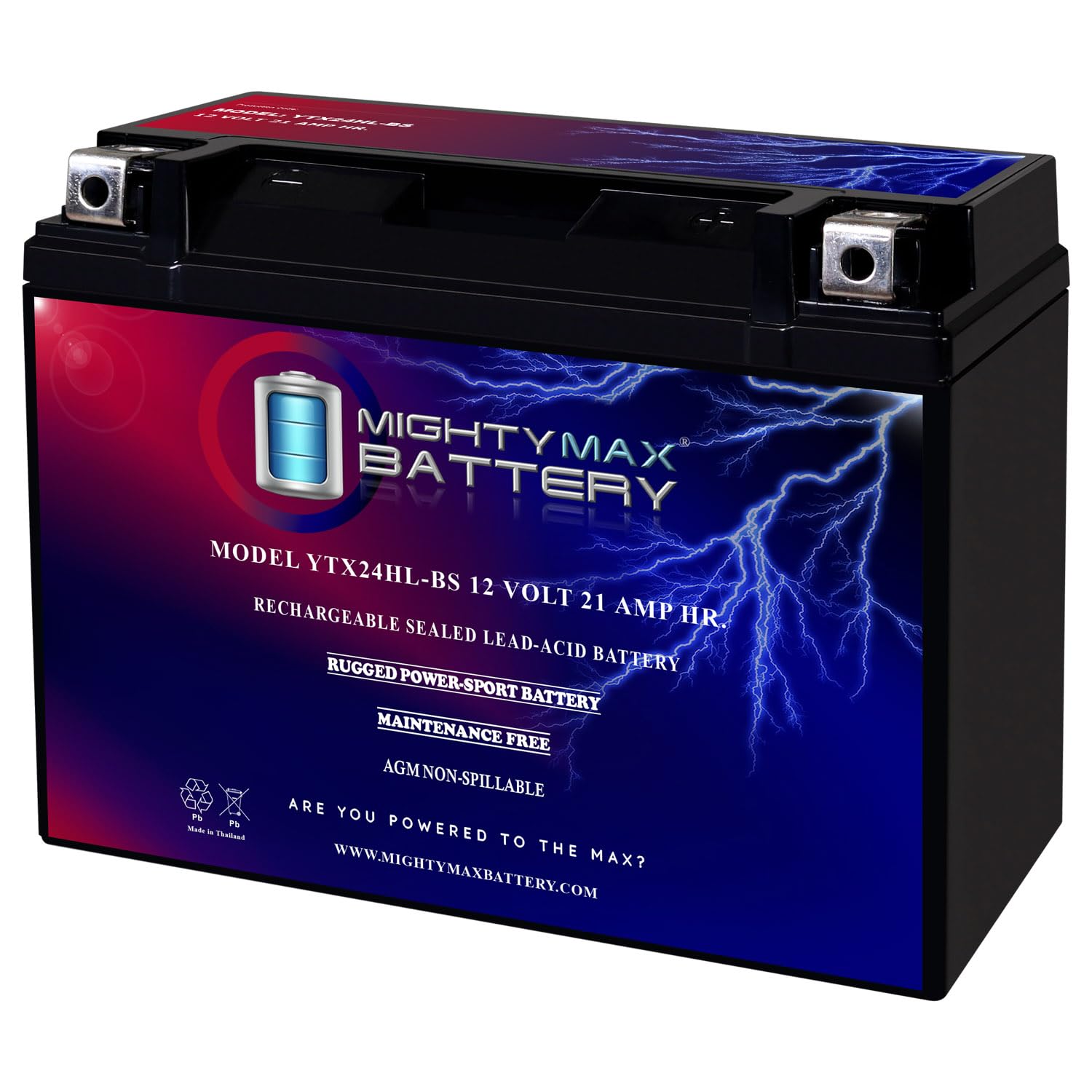 Mighty Max Battery Ytx24Hl-Bs -12 Volt 21 Ah, 350 Cca, Rechargeable Maintenance Free Sla Agm Motorcycle Battery