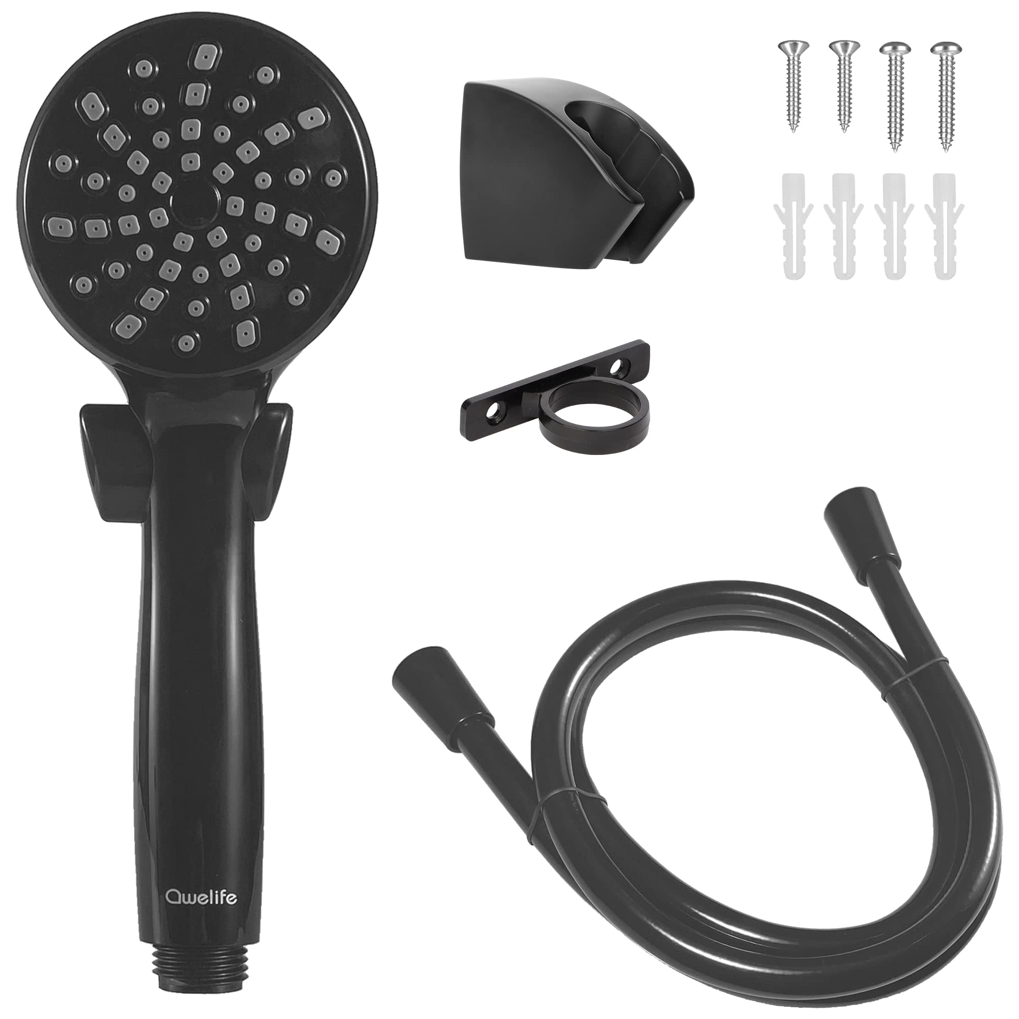 Rv Shower Head With Hose And On Off Switch (Trickle), Water Saving High Pressure Shower Head With Hose Guide Ring, Shower Holder For Rv, Camper, Van, Travel Trailer, Motorhome, Boat, Black