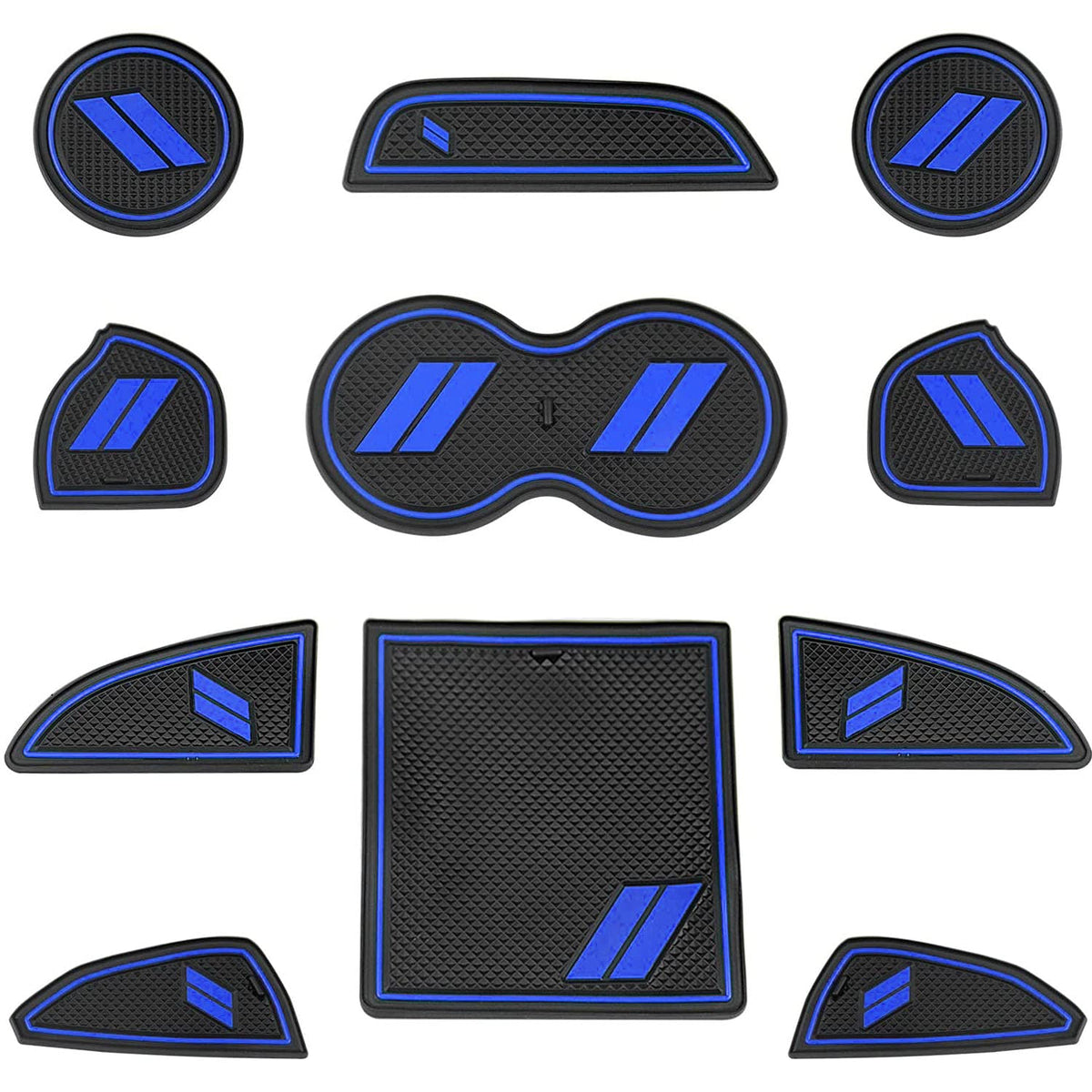 Yanwen Blue Rubber Vehicle Mat For Dodge Challenger - 11Pcs Cup Holder, Center Console Shifter Liner Trim Mats - Universal Fit F