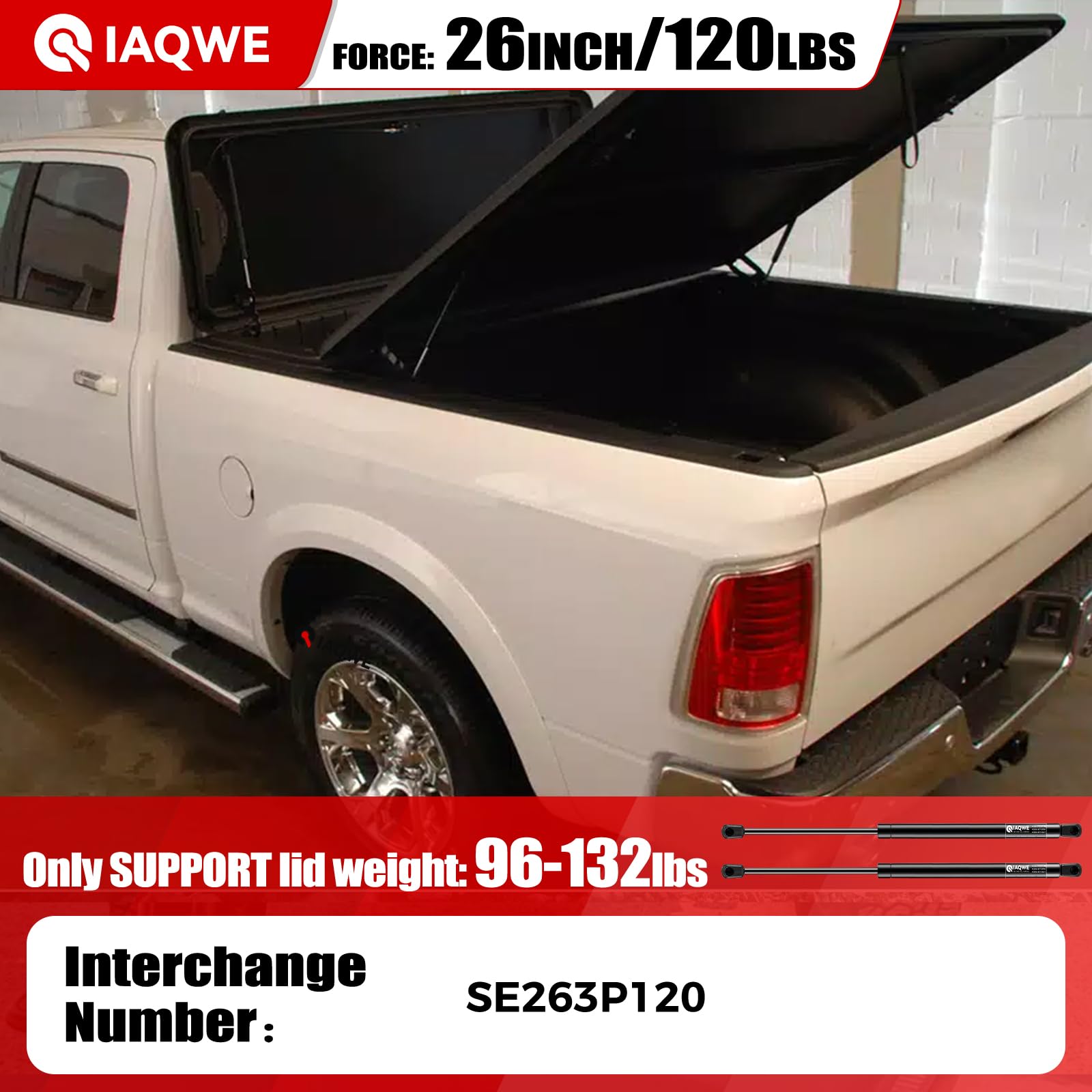 GSNI2600120 SE263P120 26Inch 120Lb/534N Gas Struts Shock Lift Support for Tonneau Cover Heavy Duty RV Bed TV Cabinet Floor Hatch