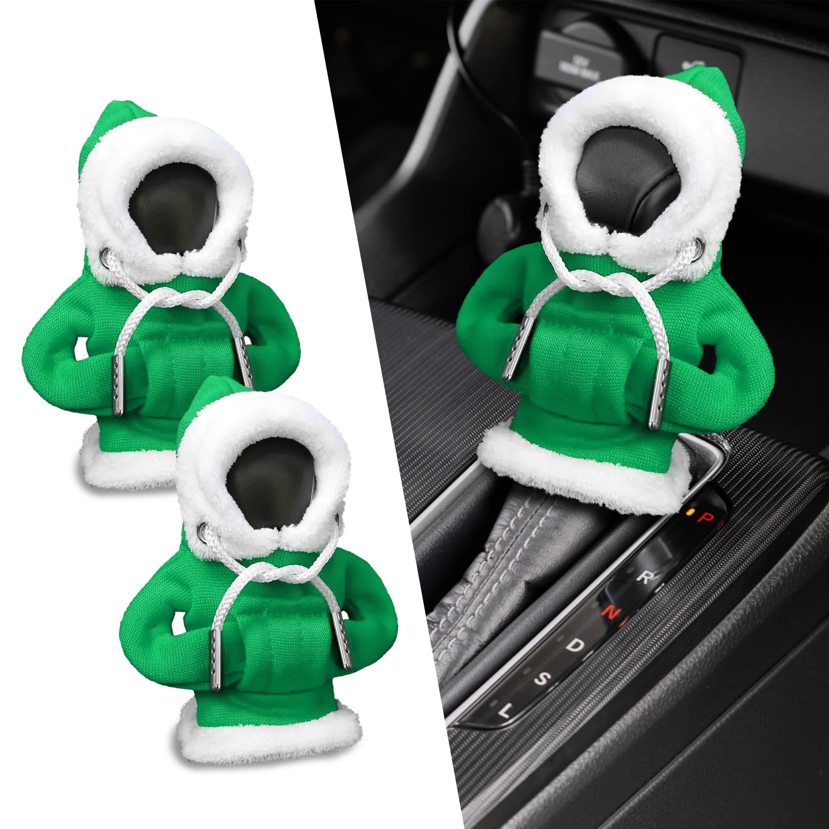 Kutyun 2PCS Gear Shift Hoodie, Christmas Shift Knob Cover, Interior Accessories Shifter Stick Protector Decoration Universal for