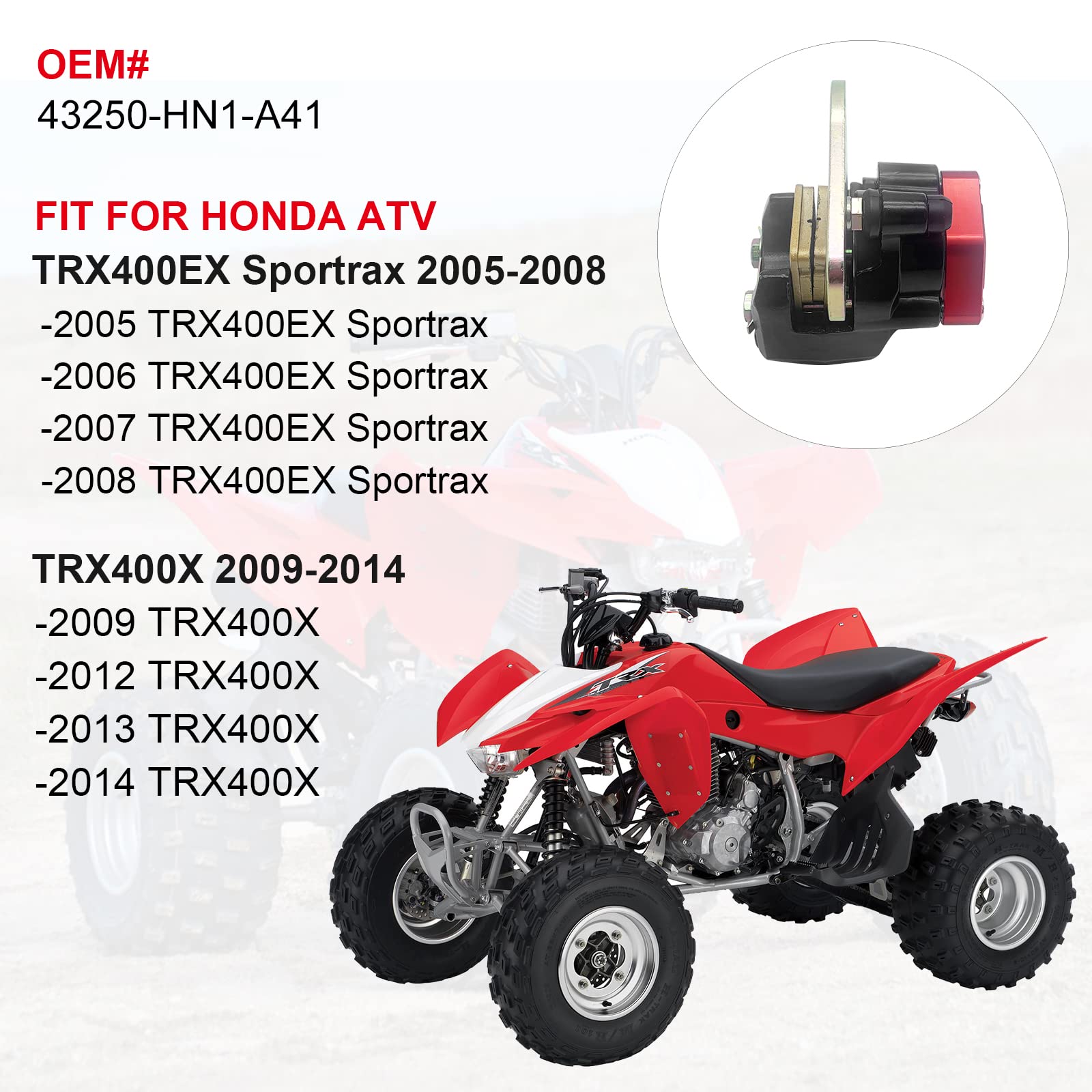 Rear Brake Caliper With Parking Brake Off Block For Honda Trx400 Sportrax 400 Trx400Ex 2005-2008 Trx400X 2009-2014, Oem# 43250-Hn1-A41