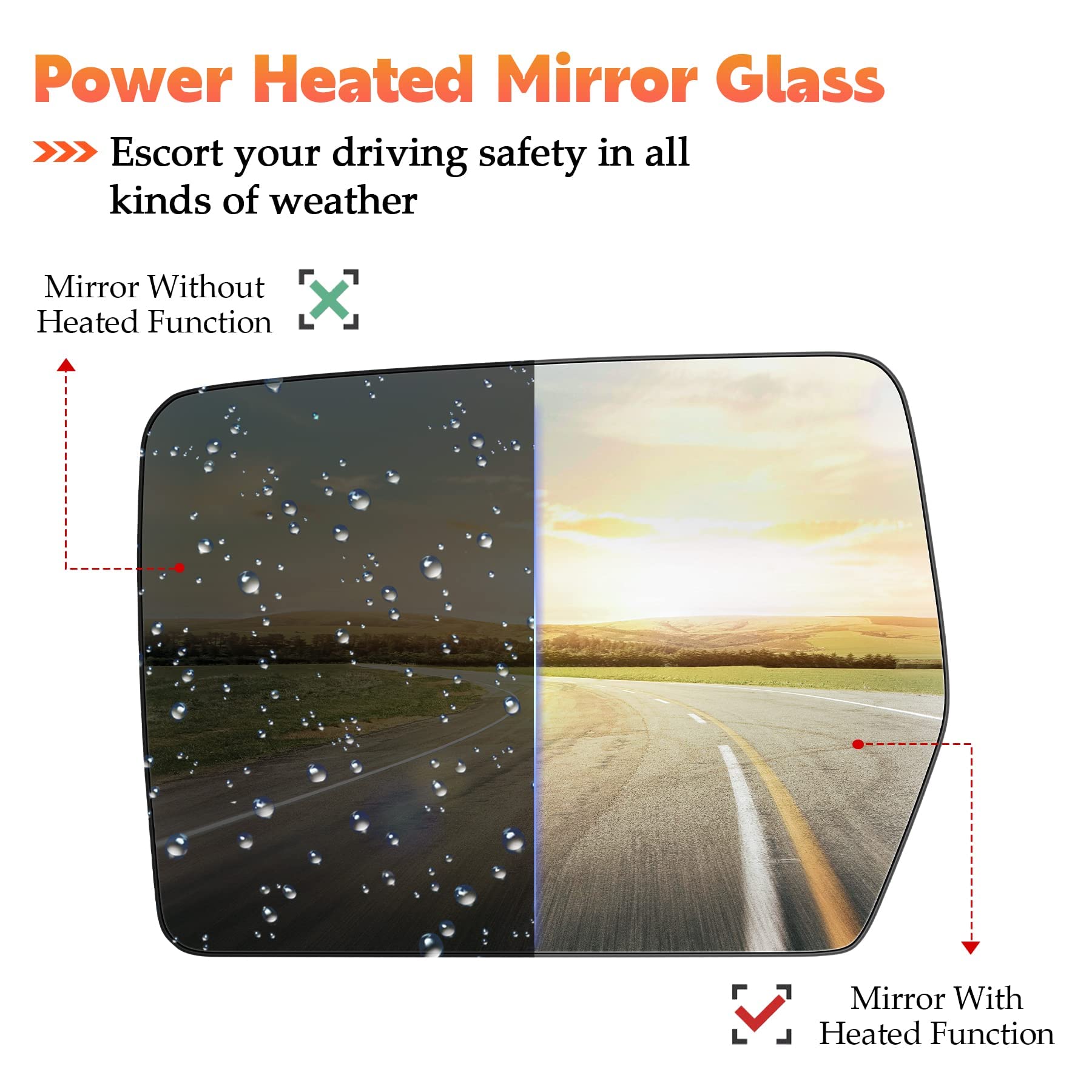 Driver Left Side Power Heated Mirror Glass Fits For 2004-2014 Ford F-150 Replacement For 4L3Z-17K707-Db